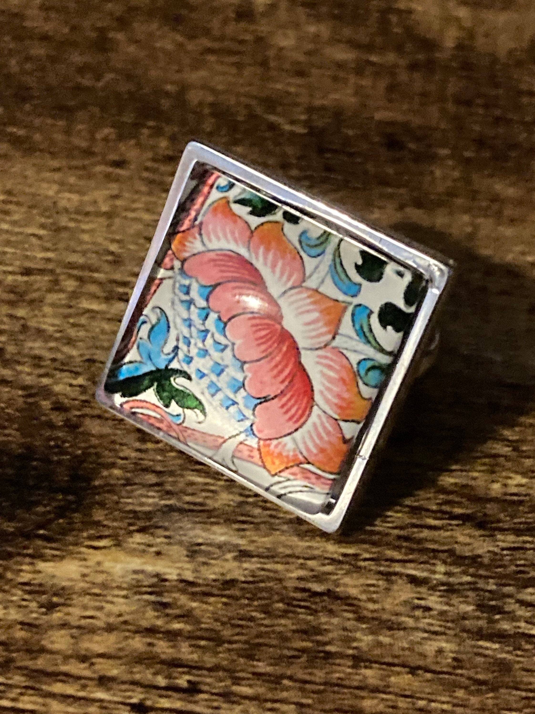 William Morris ring adjustable blue Orange cray design