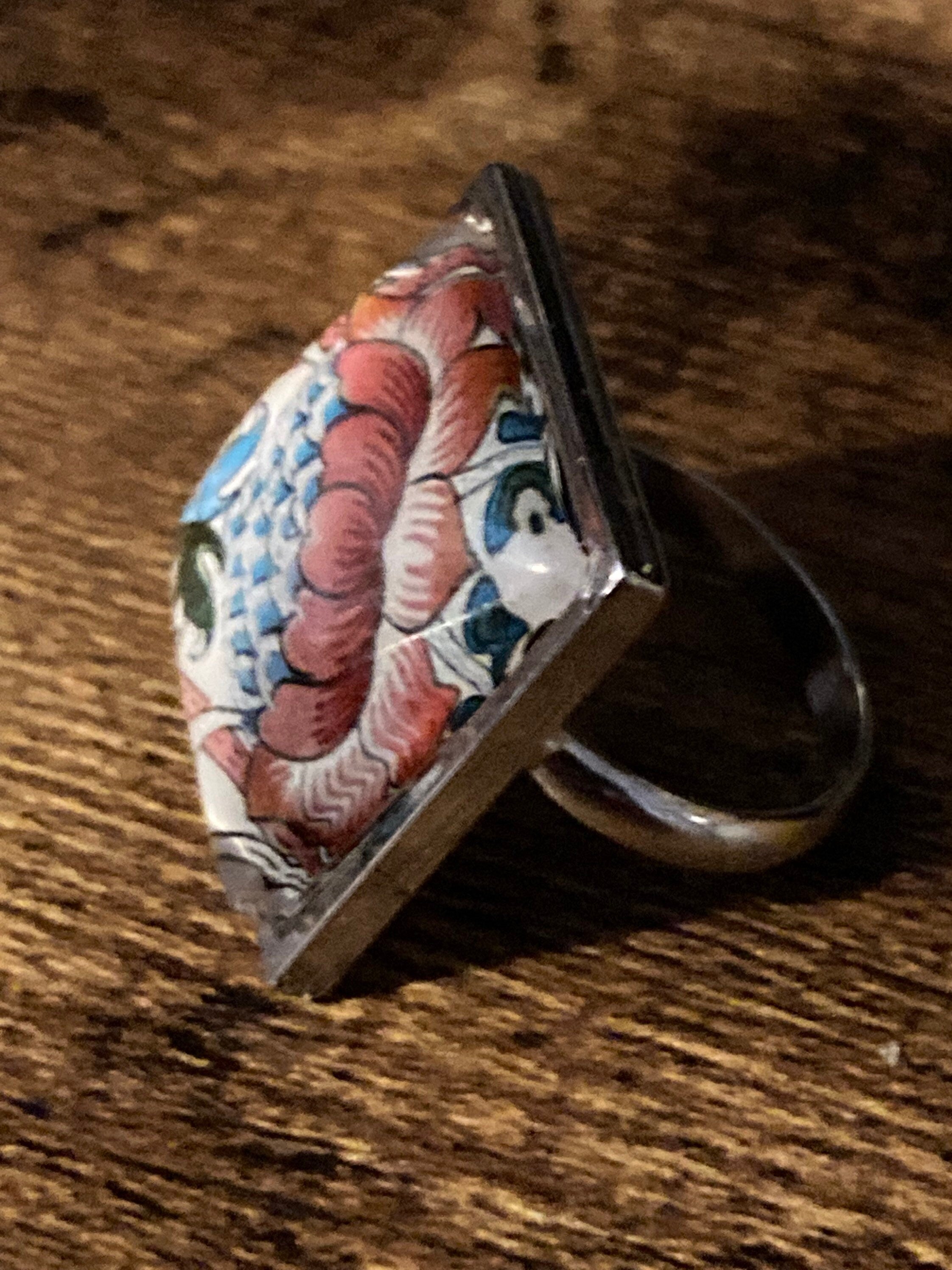 William Morris ring adjustable blue Orange cray design