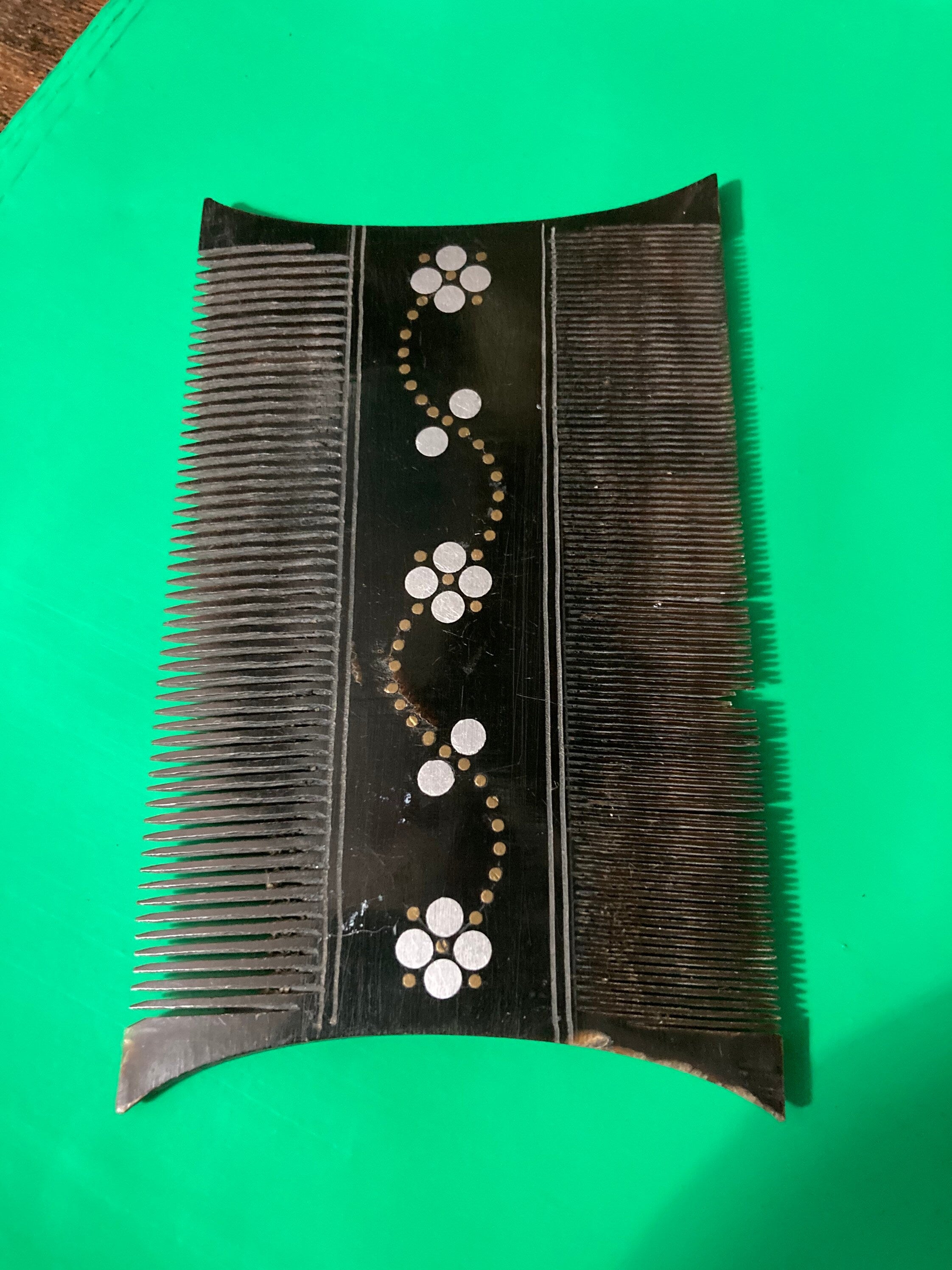 Antique hair comb faux Tortoiseshell early plastic small Chinese pietra dura