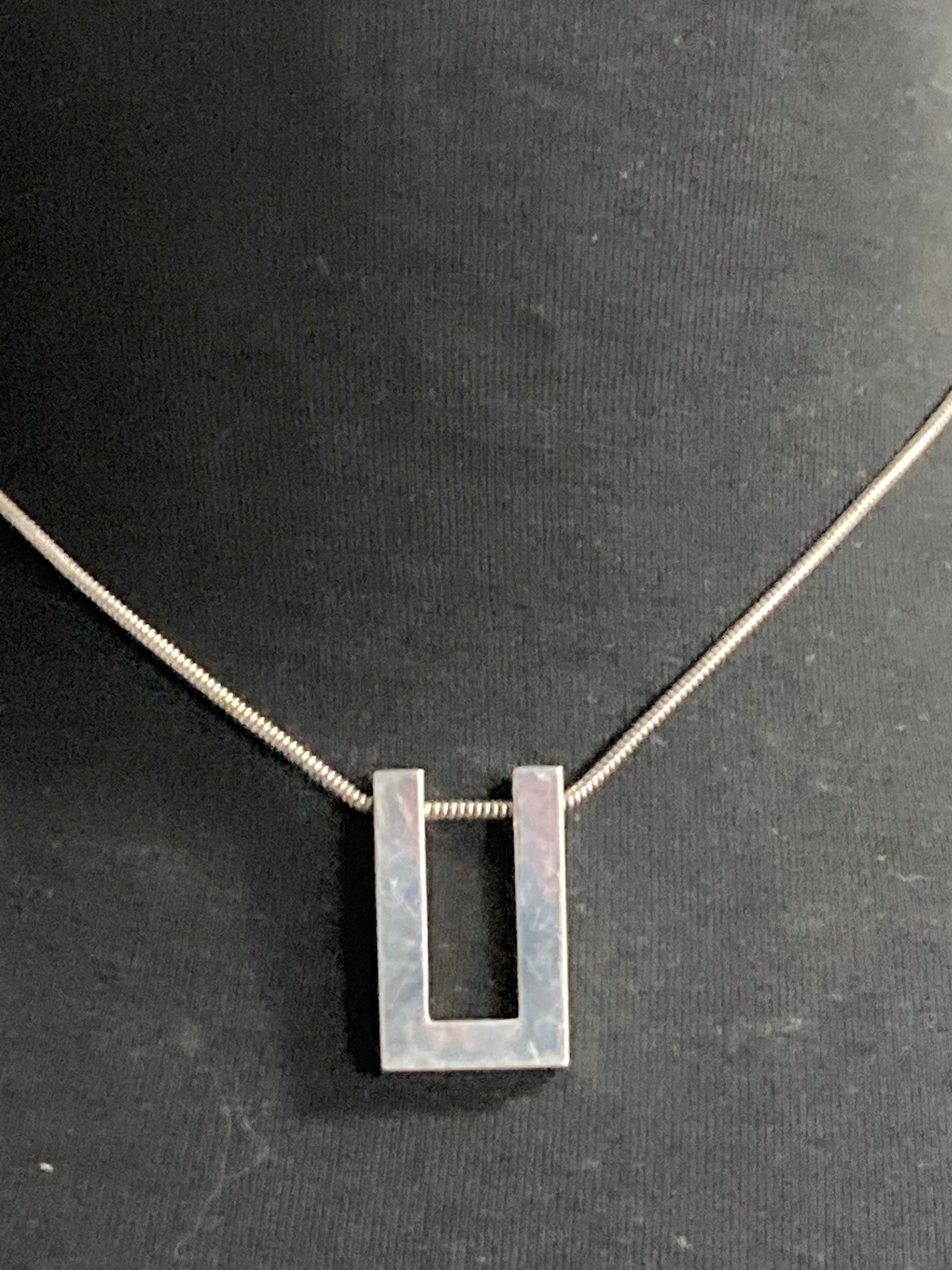 Signed SIDNEY CARRON Paris silver tone pendant and chain French designer minimalist