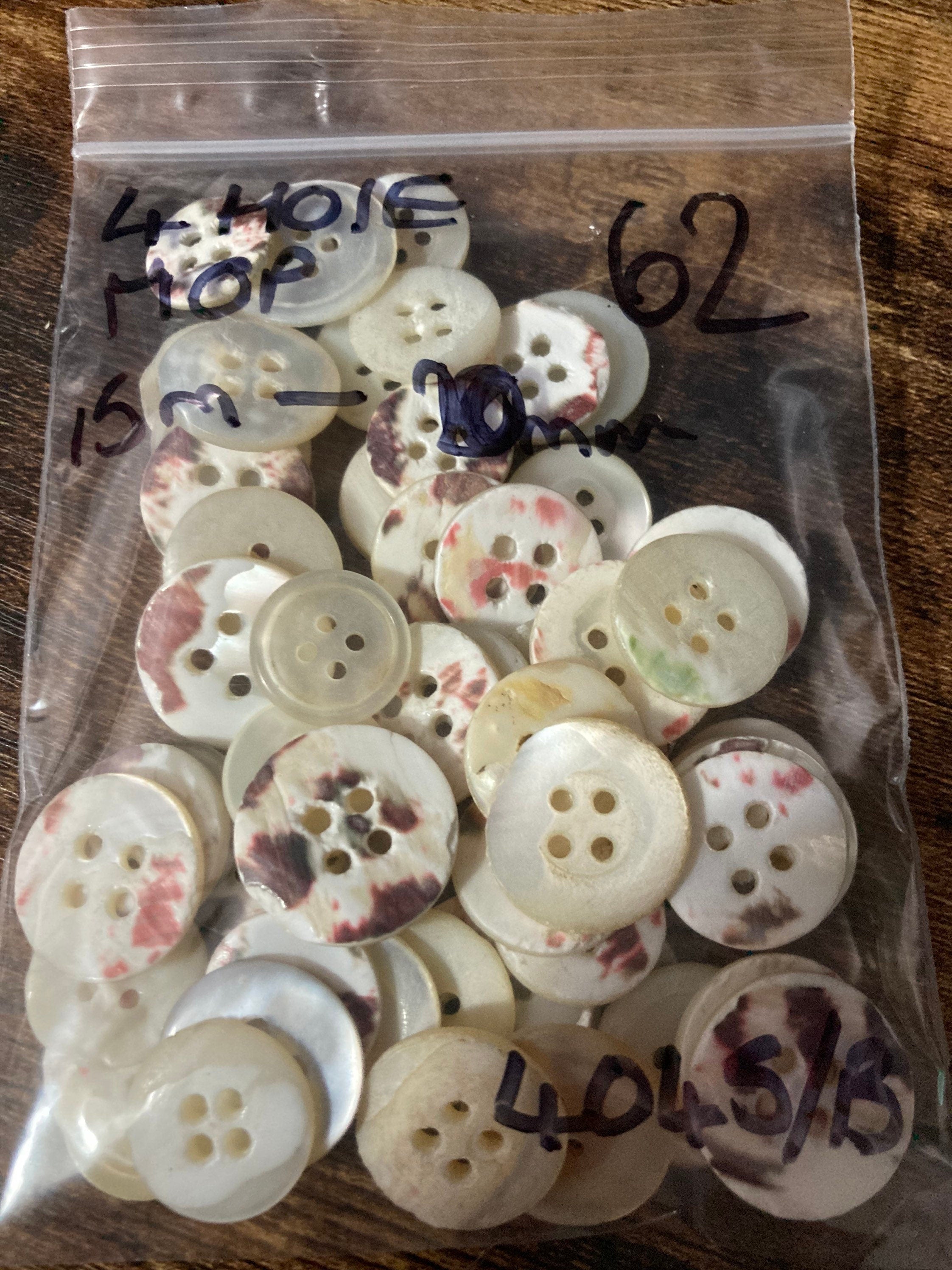 Job lot of 62 true antique vintage mother of Pearl buttons MOP shell medium 4 holes round