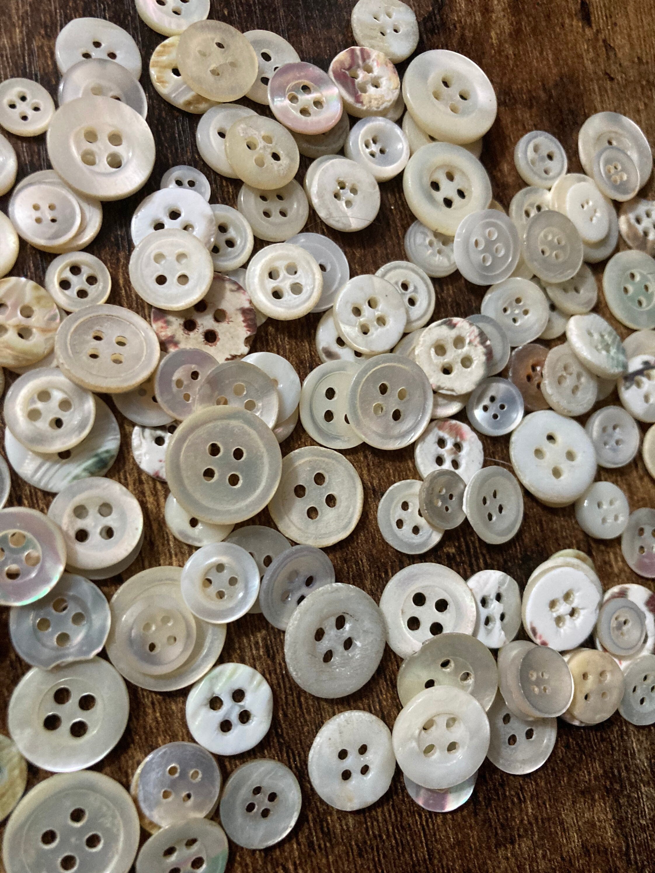 Job lot of 144 true antique buttons mother of Pearl MOP shell small with 4 holes