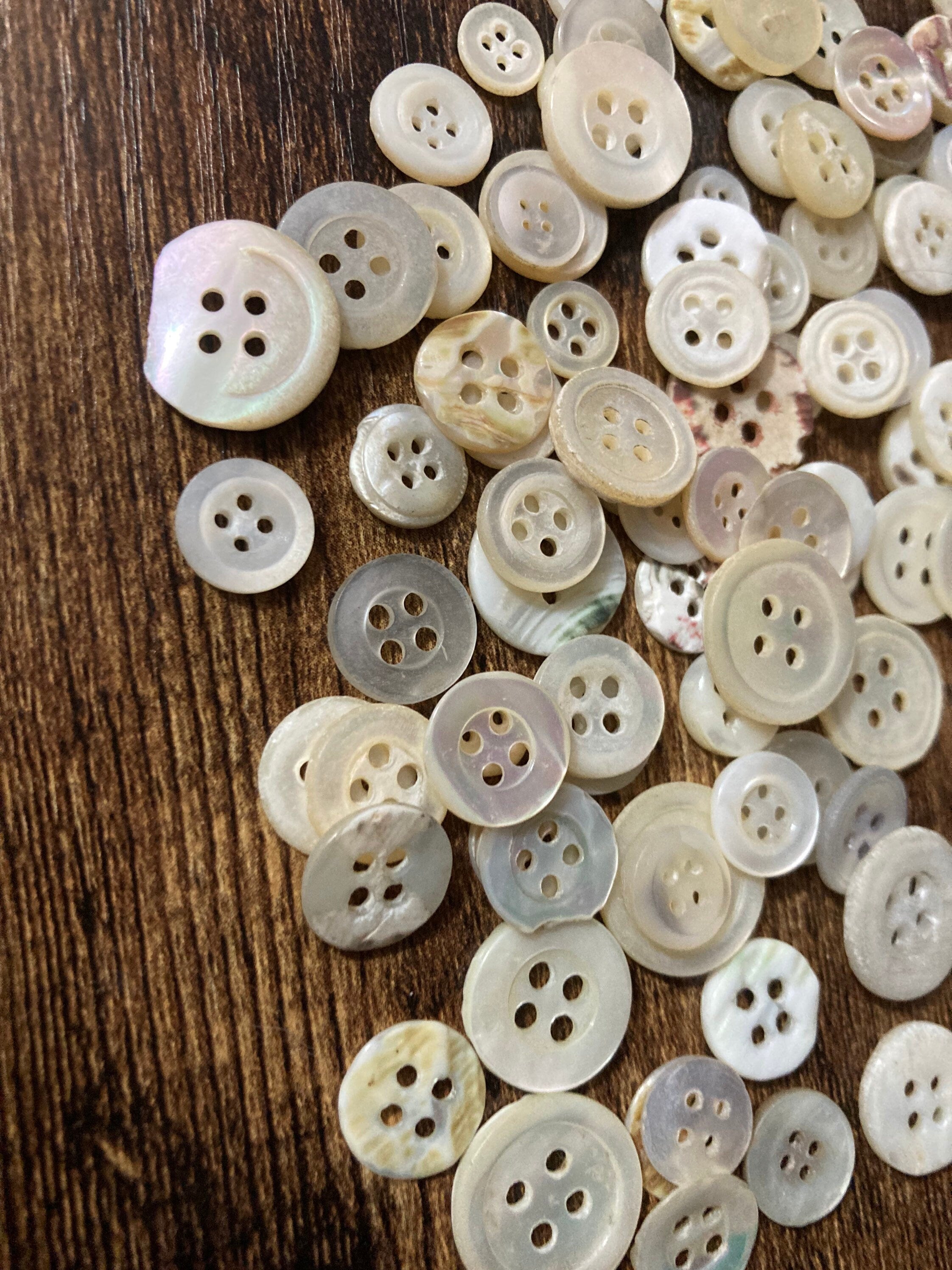 Job lot of 144 true antique buttons mother of Pearl MOP shell small with 4 holes