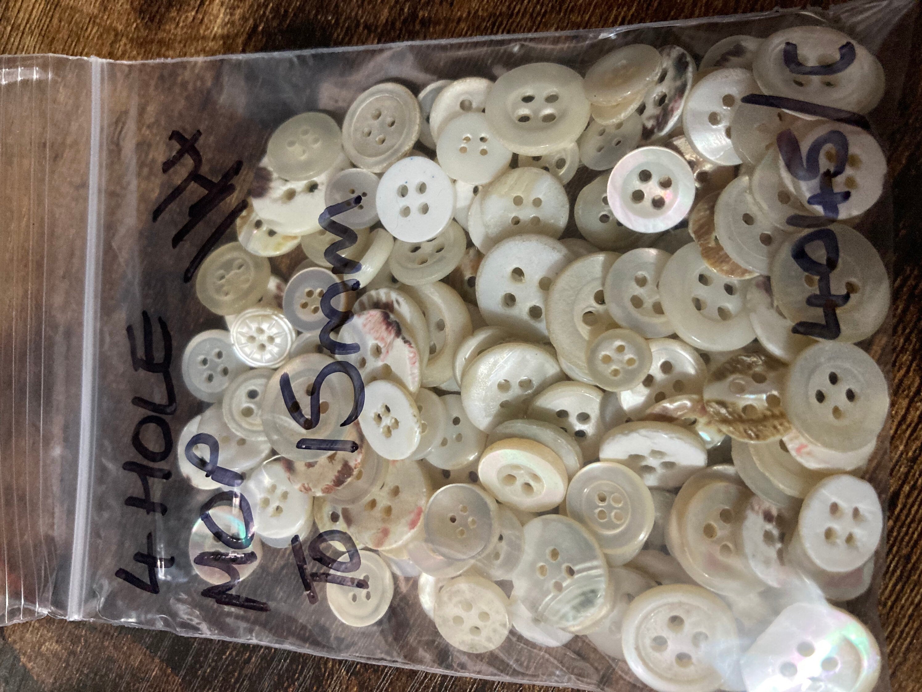 Job lot of 144 true antique buttons mother of Pearl MOP shell small with 4 holes