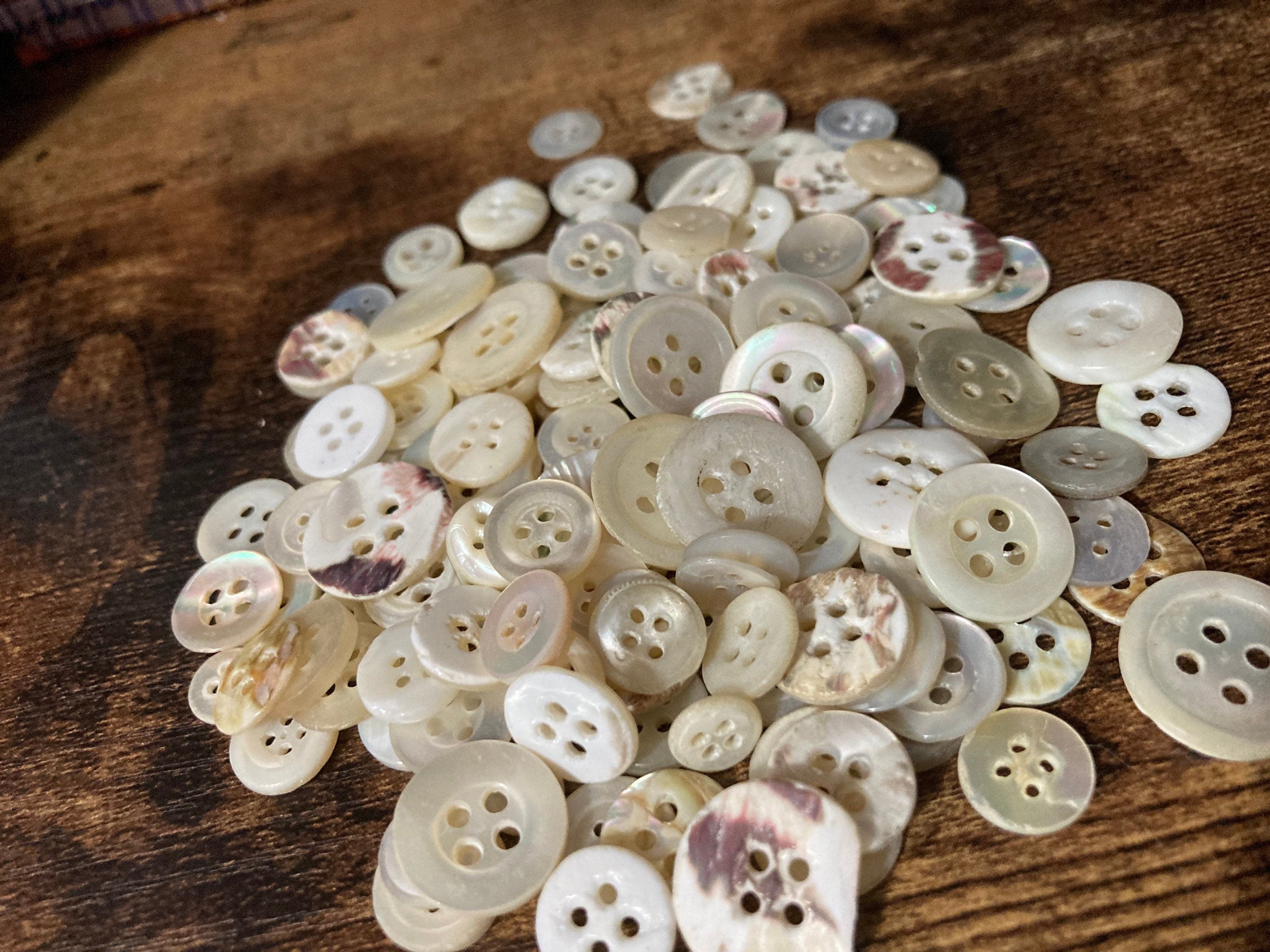 Job lot of 144 true antique buttons mother of Pearl MOP shell small with 4 holes