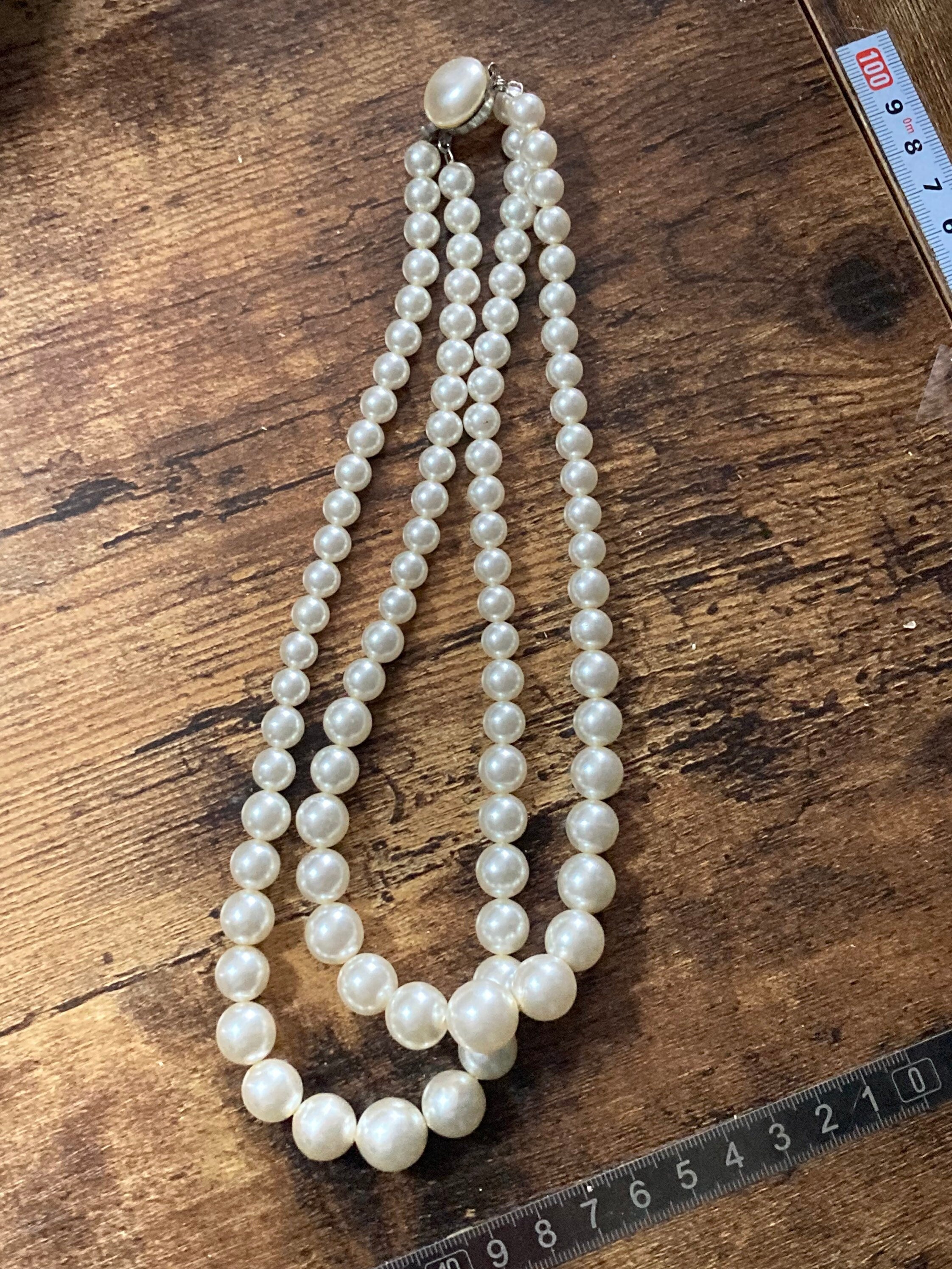 vintage faux plastic Pearl 2 row multi strand necklace adj to 44cm