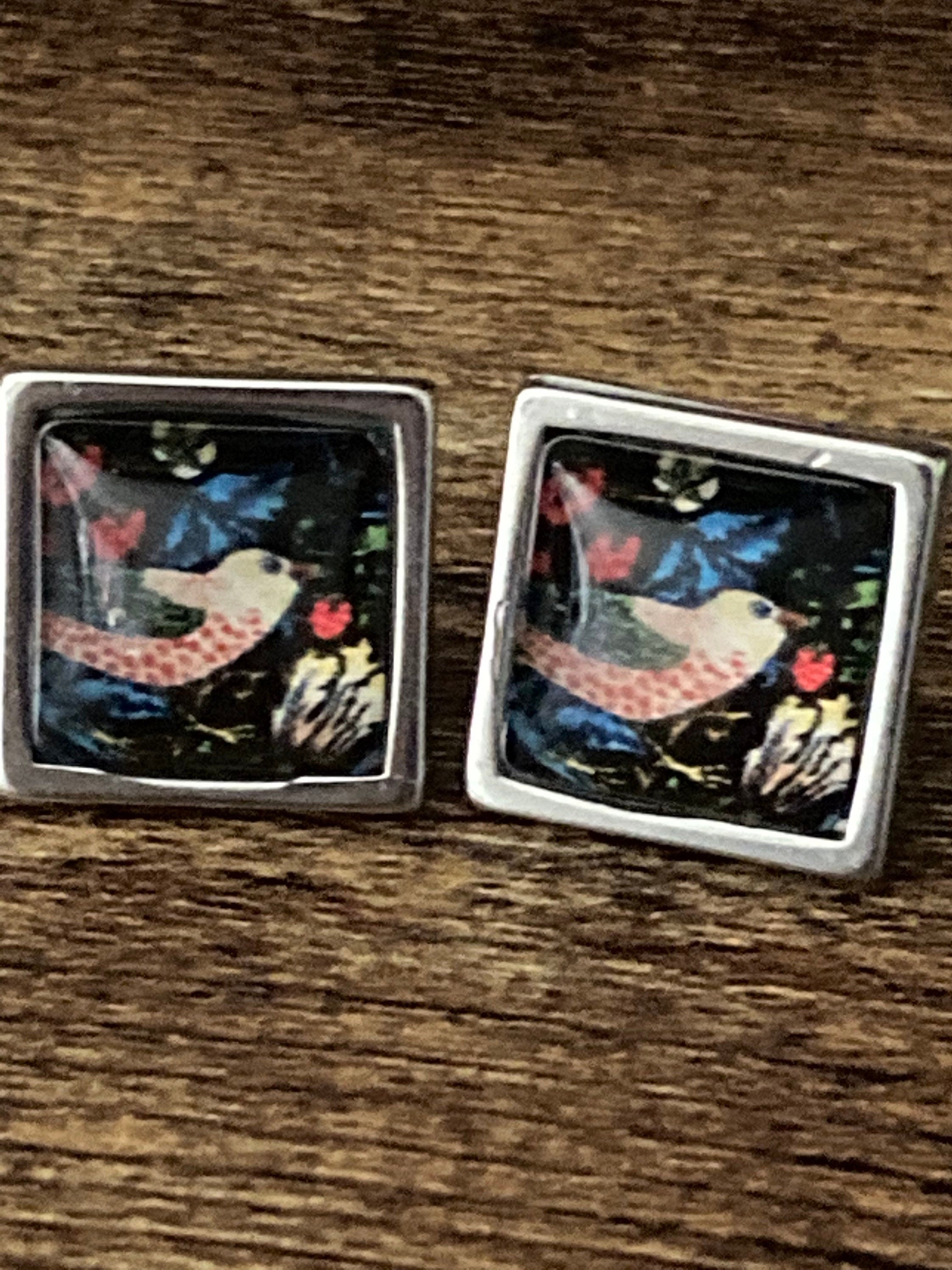 William Morris Strawberry thief earrings stainless steel 1.5cm square