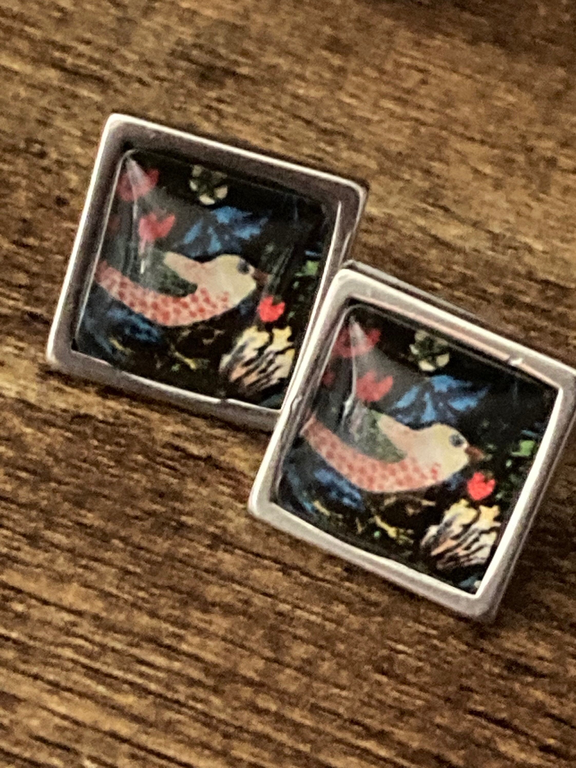 William Morris Strawberry thief earrings stainless steel 1.5cm square