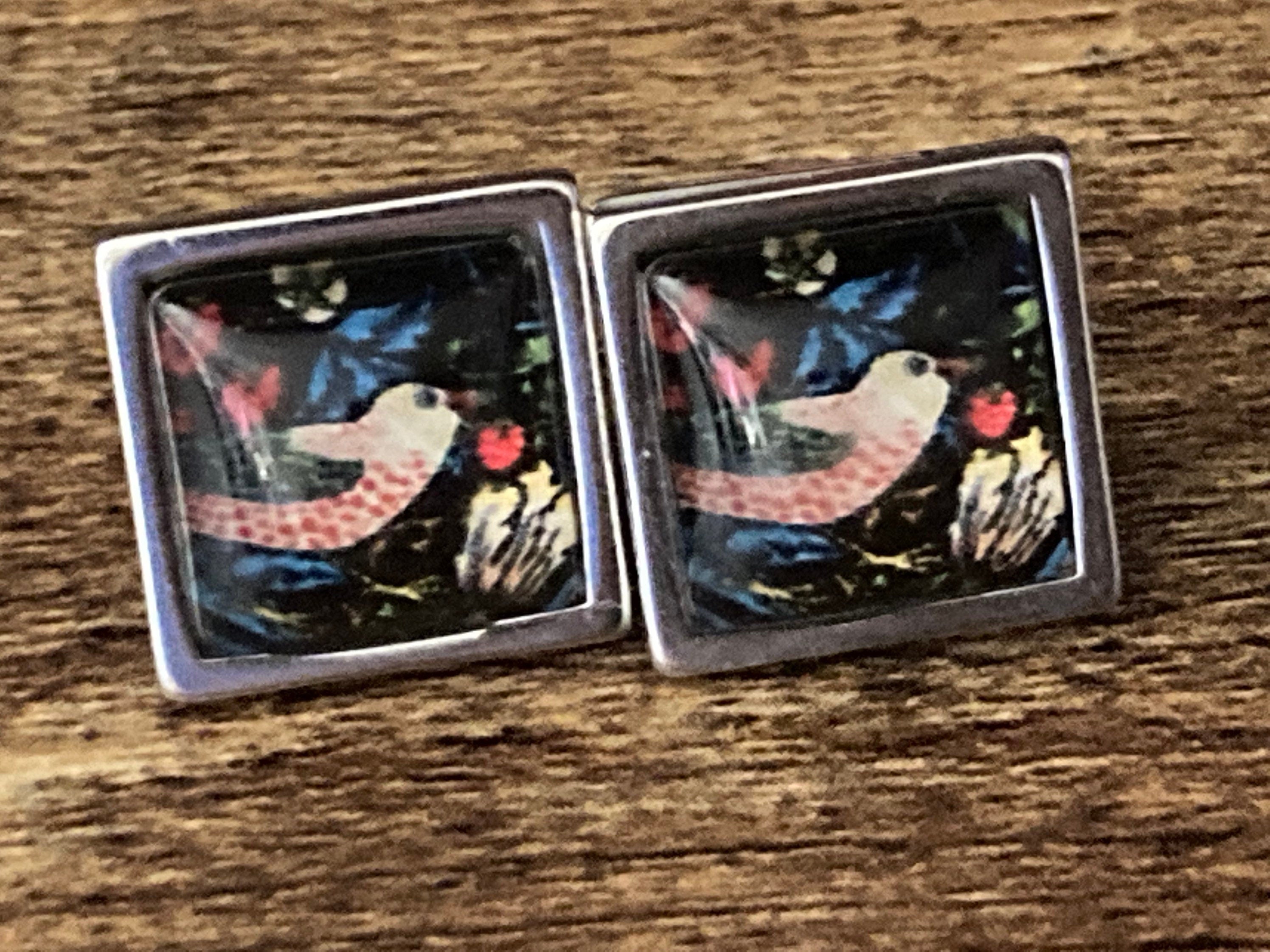 William Morris Strawberry thief earrings stainless steel 1.5cm square