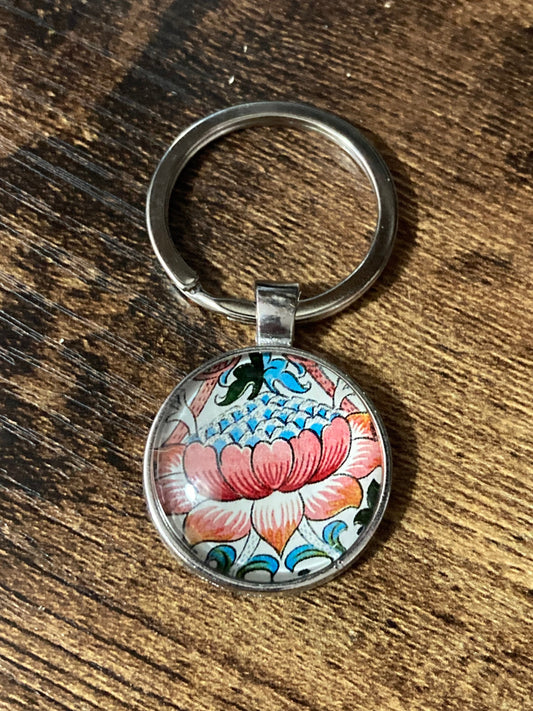 William Morris print keyring silver tone art nouveau