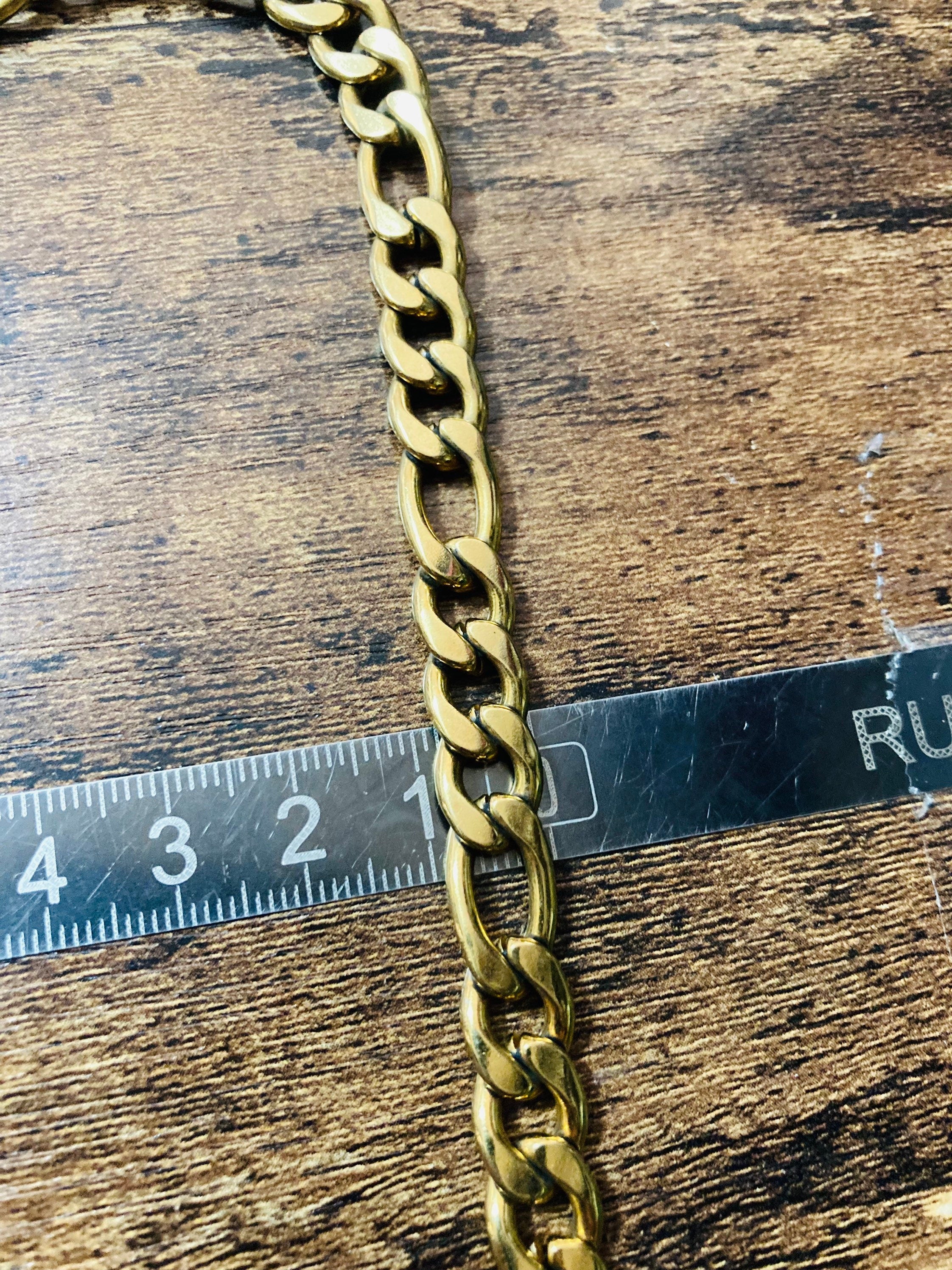 chunky heavy flat Figaro chain necklace 57cm unisex gold plated Vintage