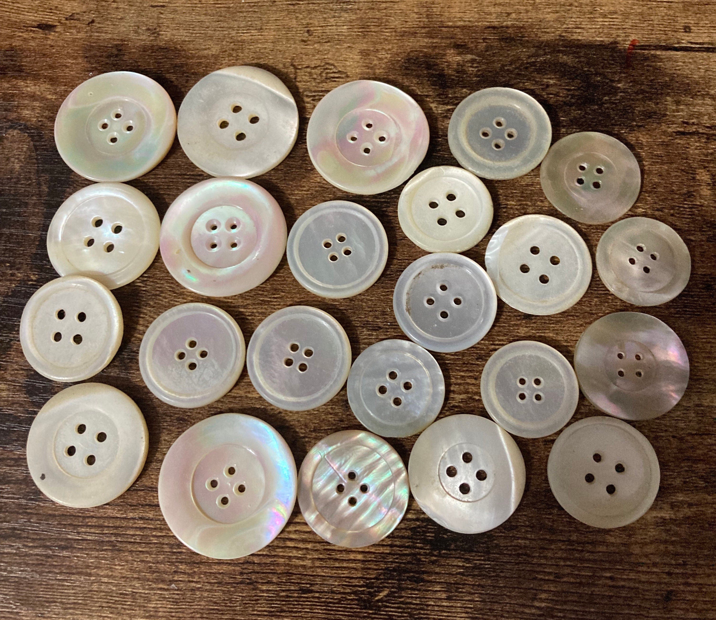 Job lot of 23 antique mother of Pearl MOP shell buttons 4 hole round for sewing crafts