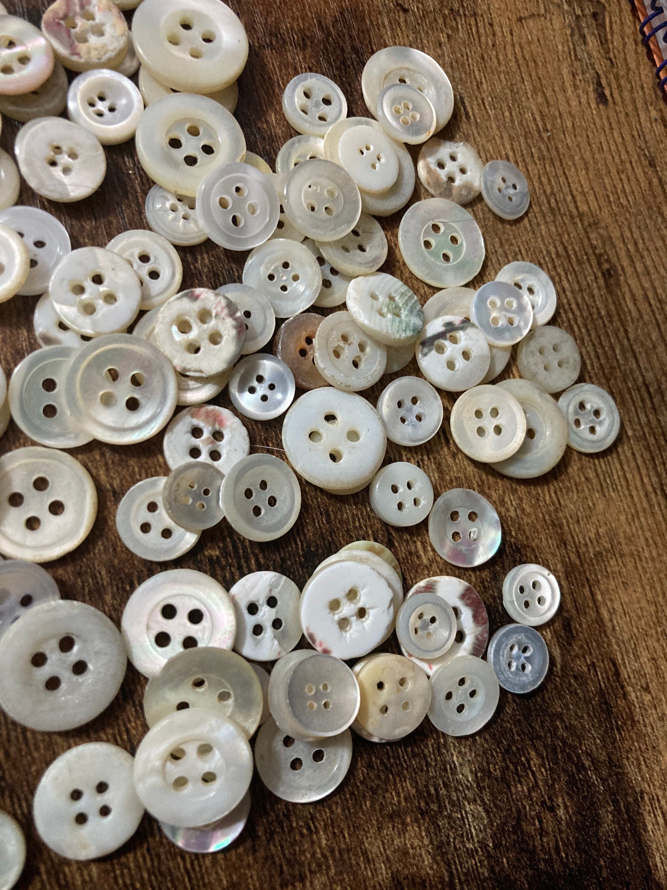 Job lot of 144 true antique buttons mother of Pearl MOP shell small with 4 holes