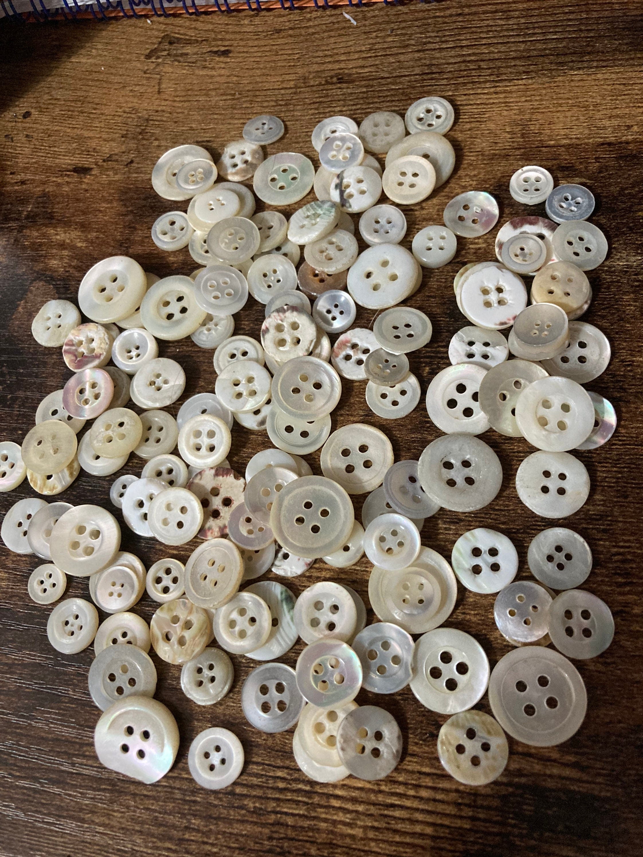 Job lot of 144 true antique buttons mother of Pearl MOP shell small with 4 holes