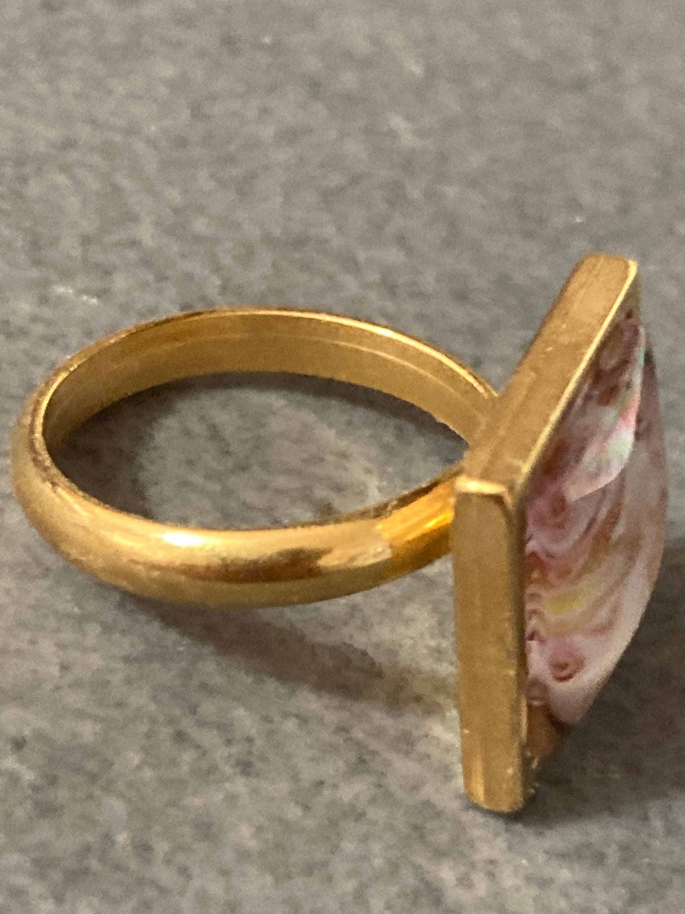 Pink and gold marble dress ring 14mm square gold tone square glass cabochon