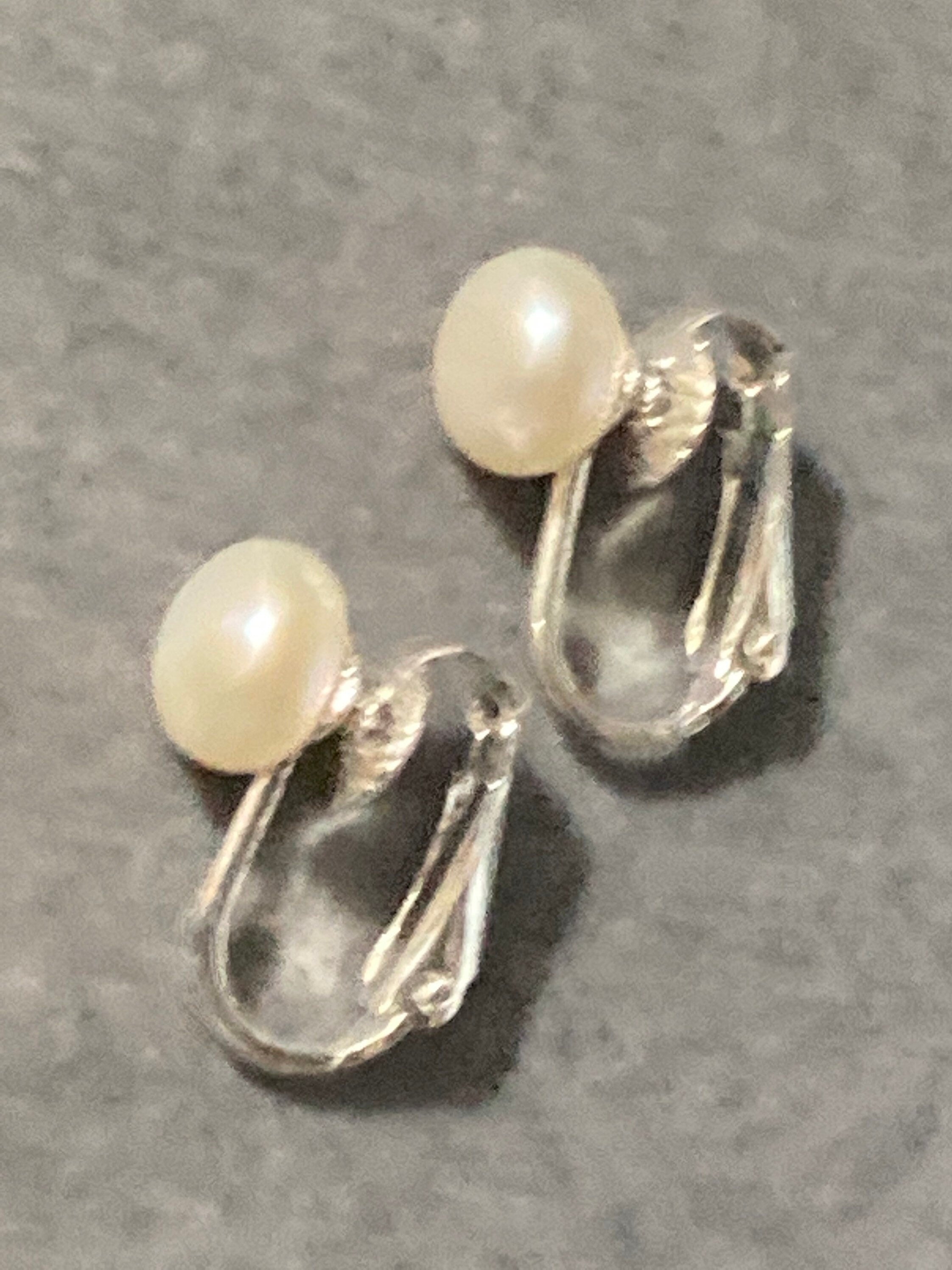 genuine freshwater white pearl silver clip on stud earrings