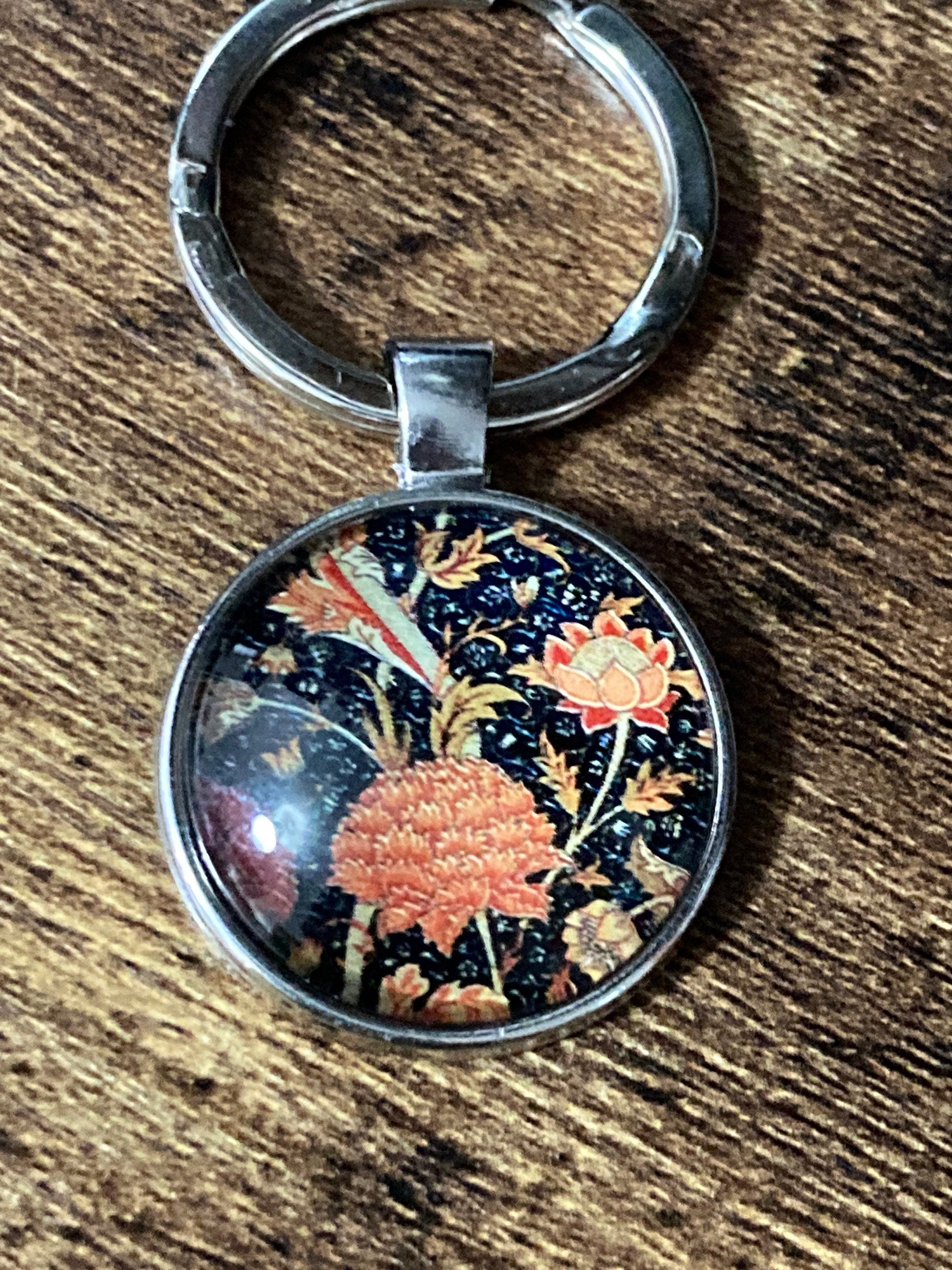 William Morris print keyring silver tone art nouveau handmade