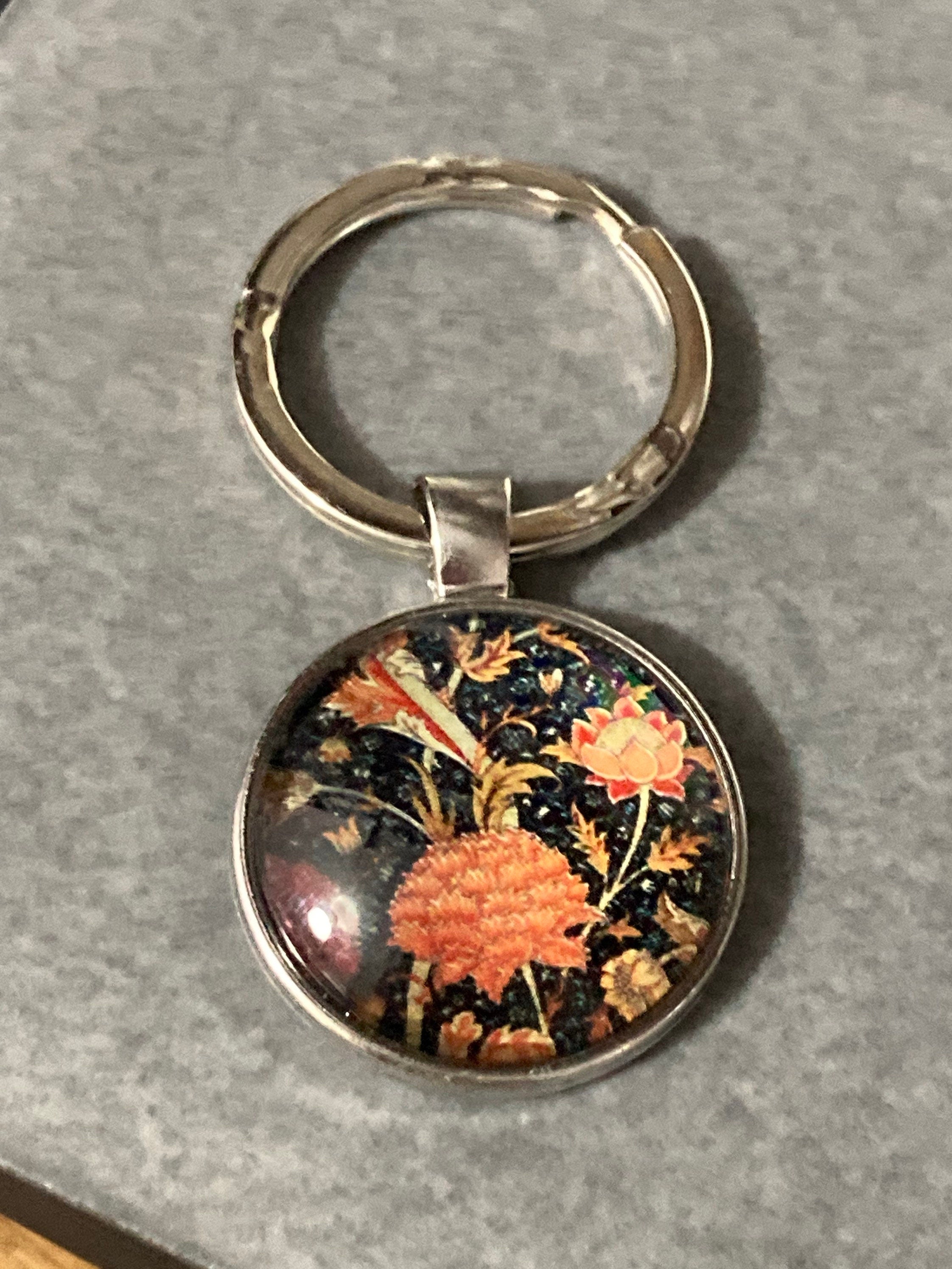 William Morris print keyring silver tone art nouveau handmade