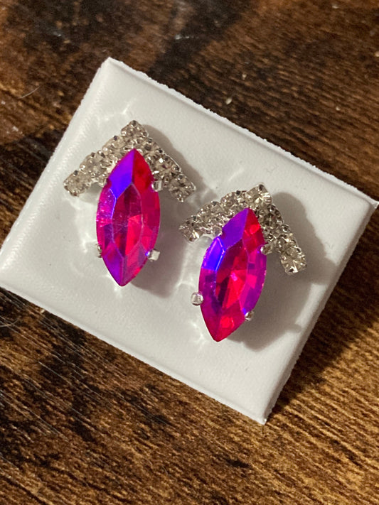 Hot pink diamanté earrings rhinestone bright and clear glass silver plated stud