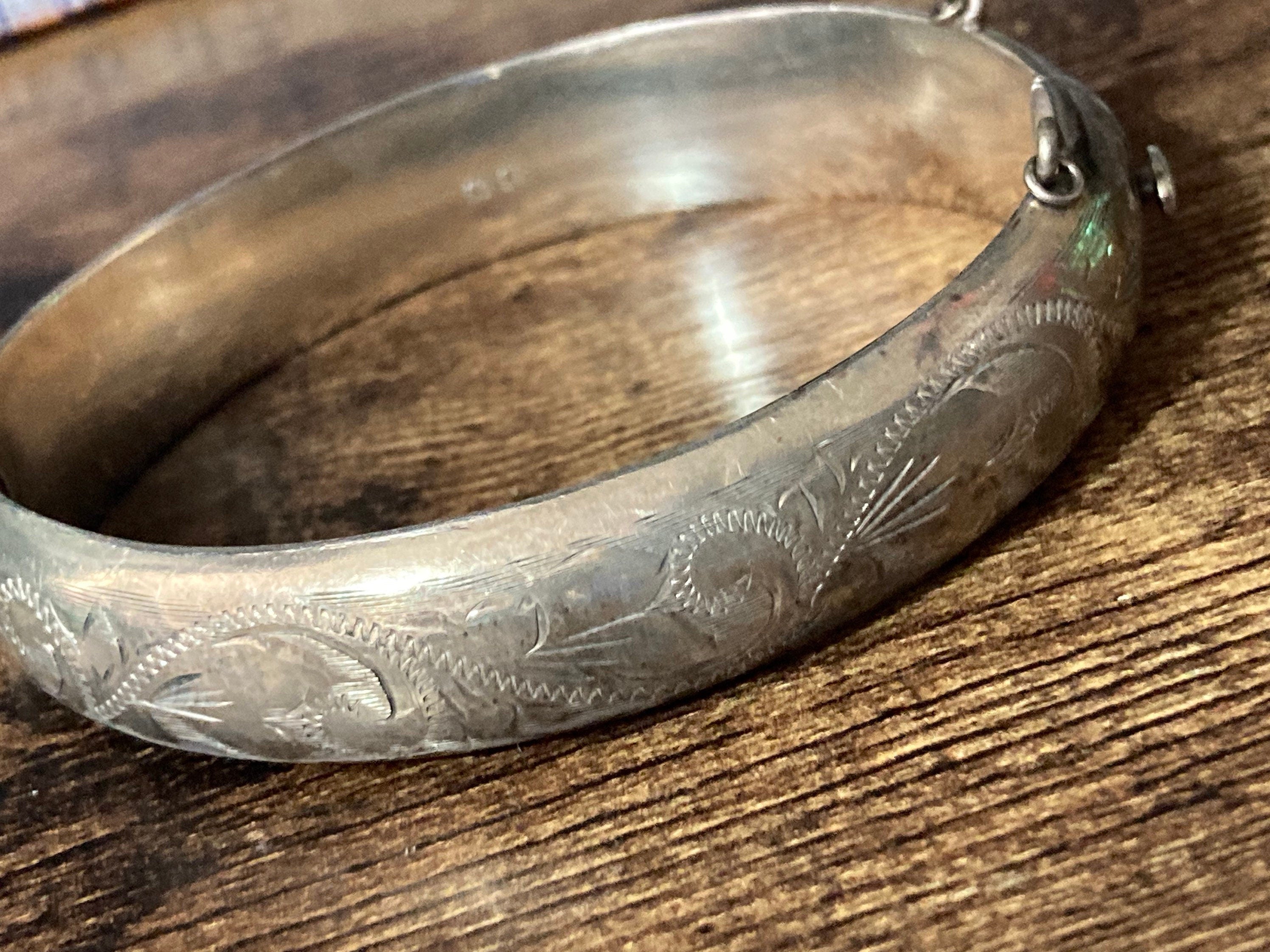 1966 1967 Birmingham 925 silver Bangle Bracelet floral 21gm silver 12mm wide CPS birm