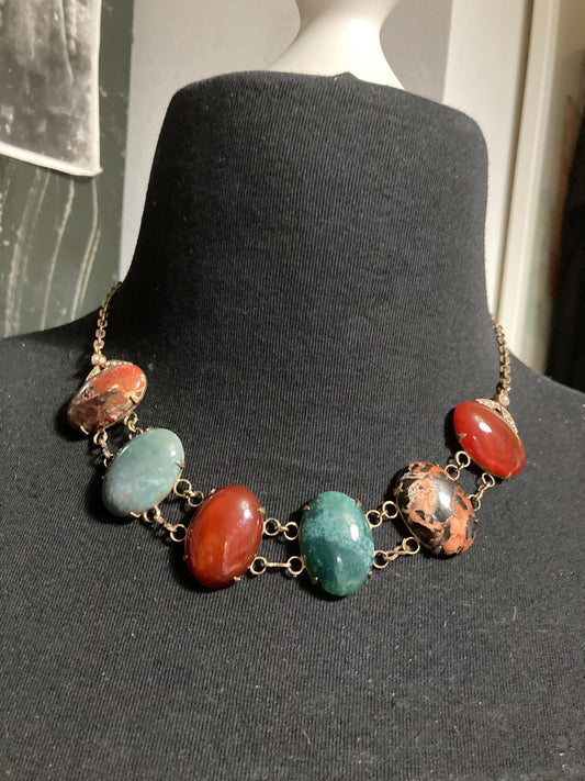 vintage natural gemstone agate beaded necklace