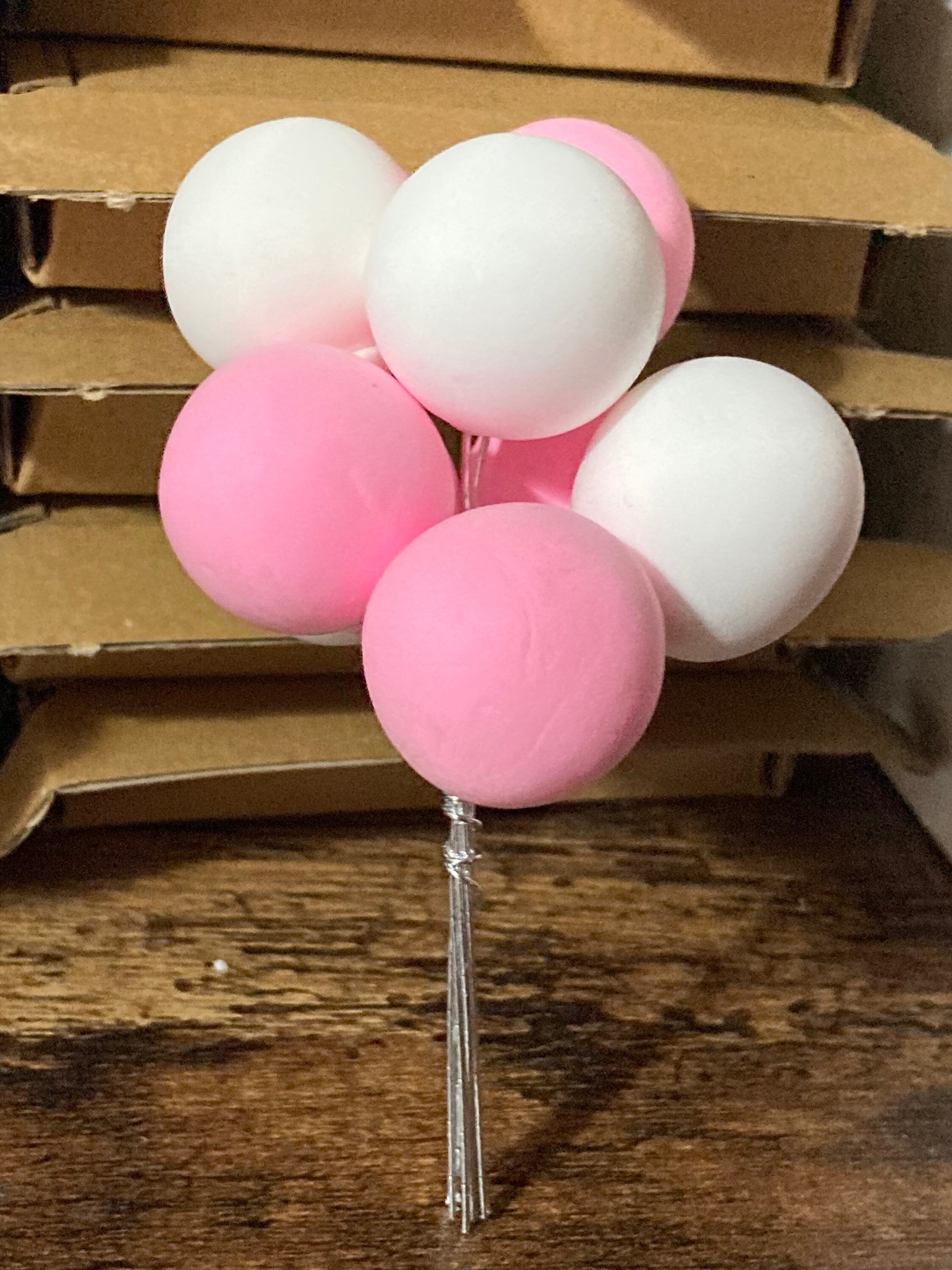 Pink & white bunch of balloons cake topper girls birthday balloon decoration