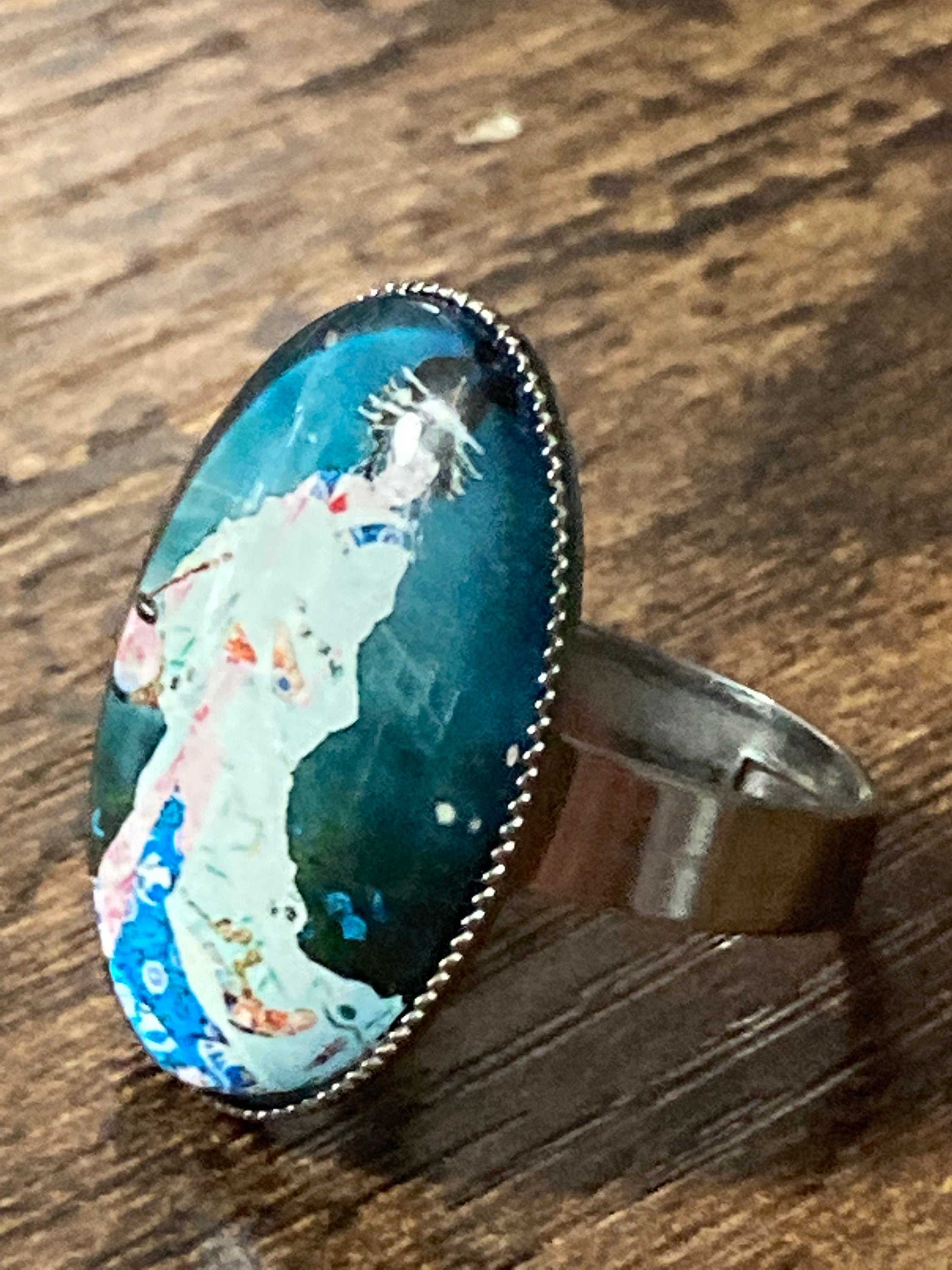 Japanese geisha girl ring adjustable fit blue