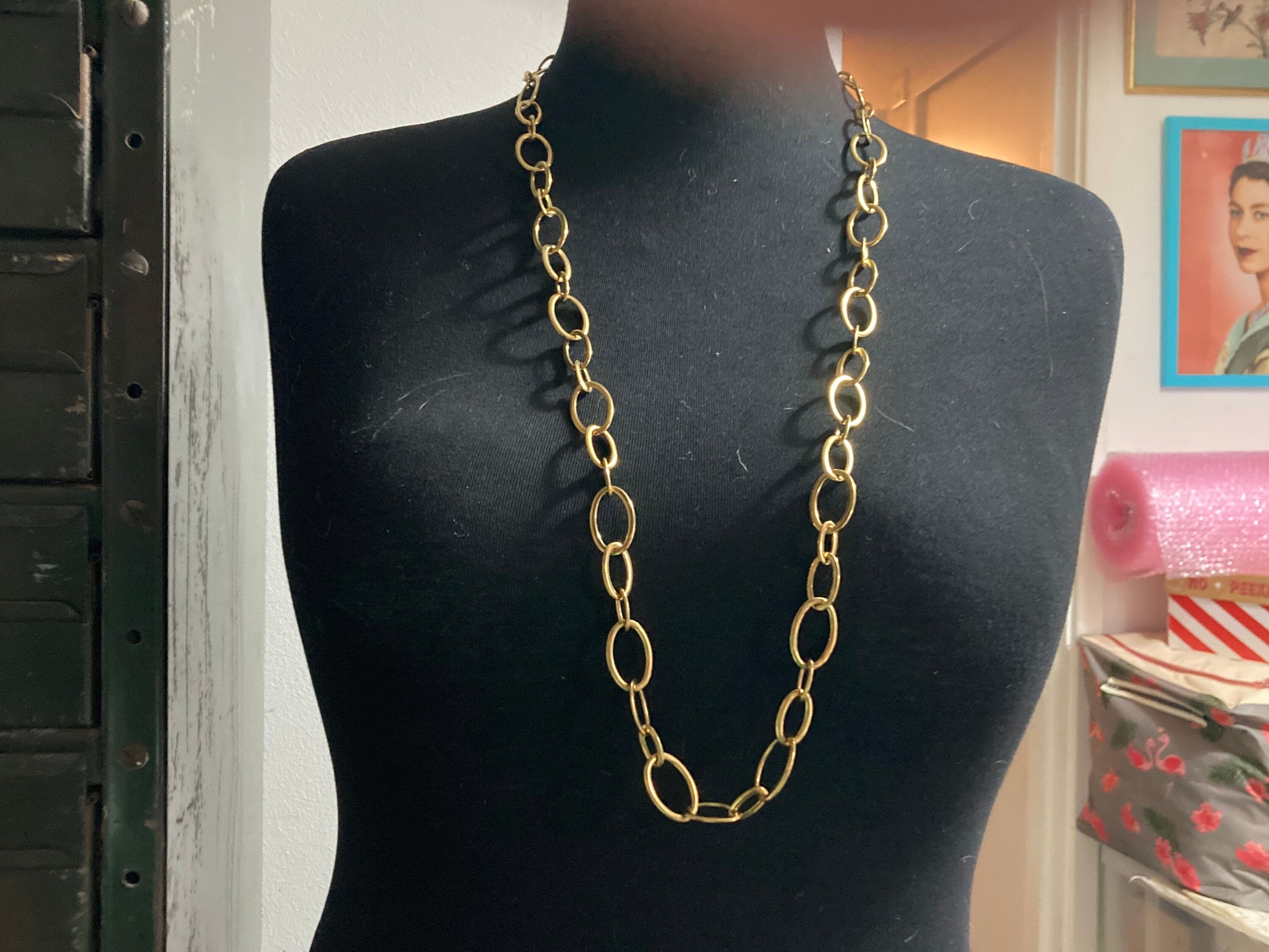 Signed Joan rivers gold plated long chunky chain necklace 100cm