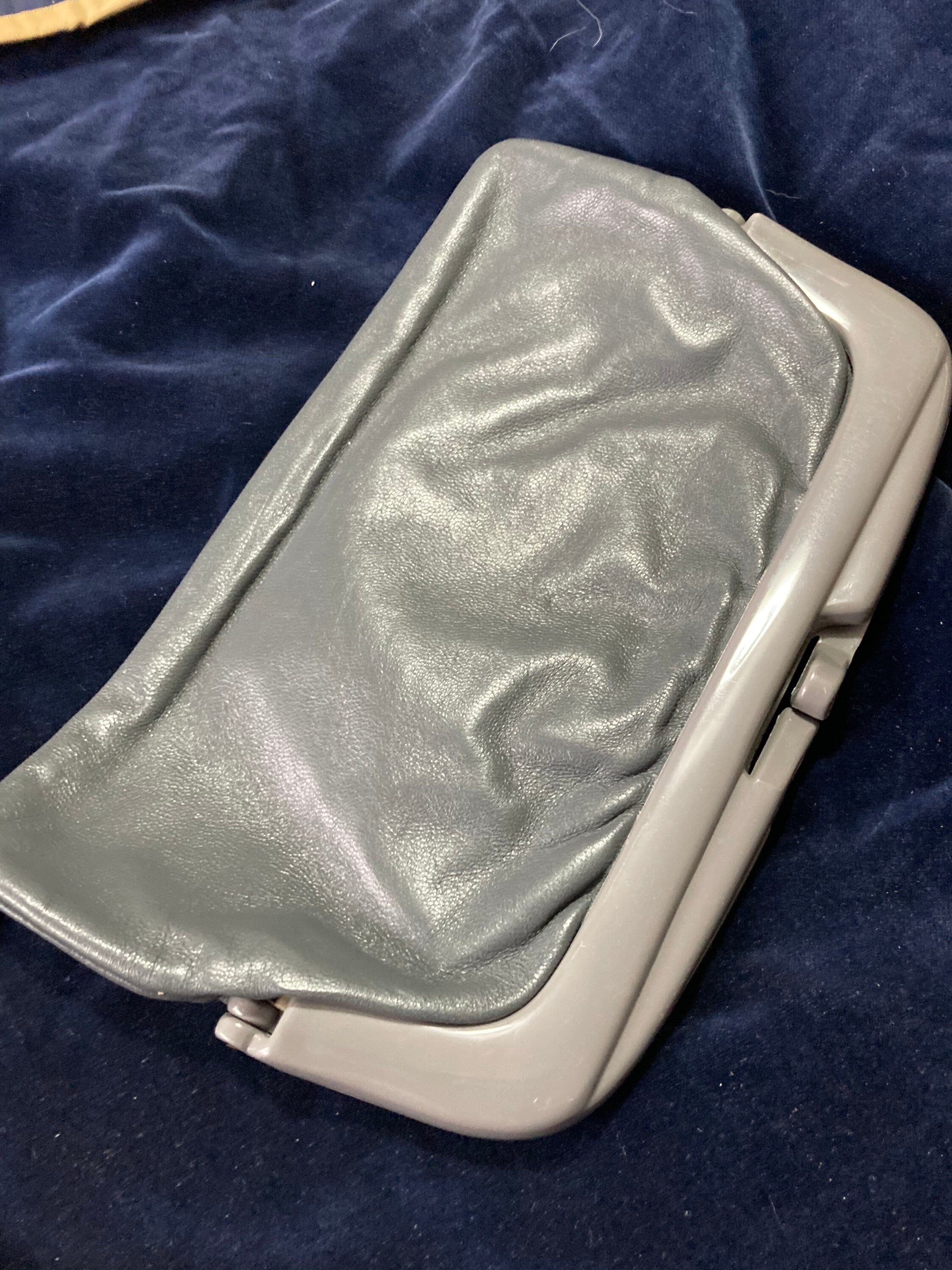 grey leather clutch bag purse Vintage 1970s 1980s