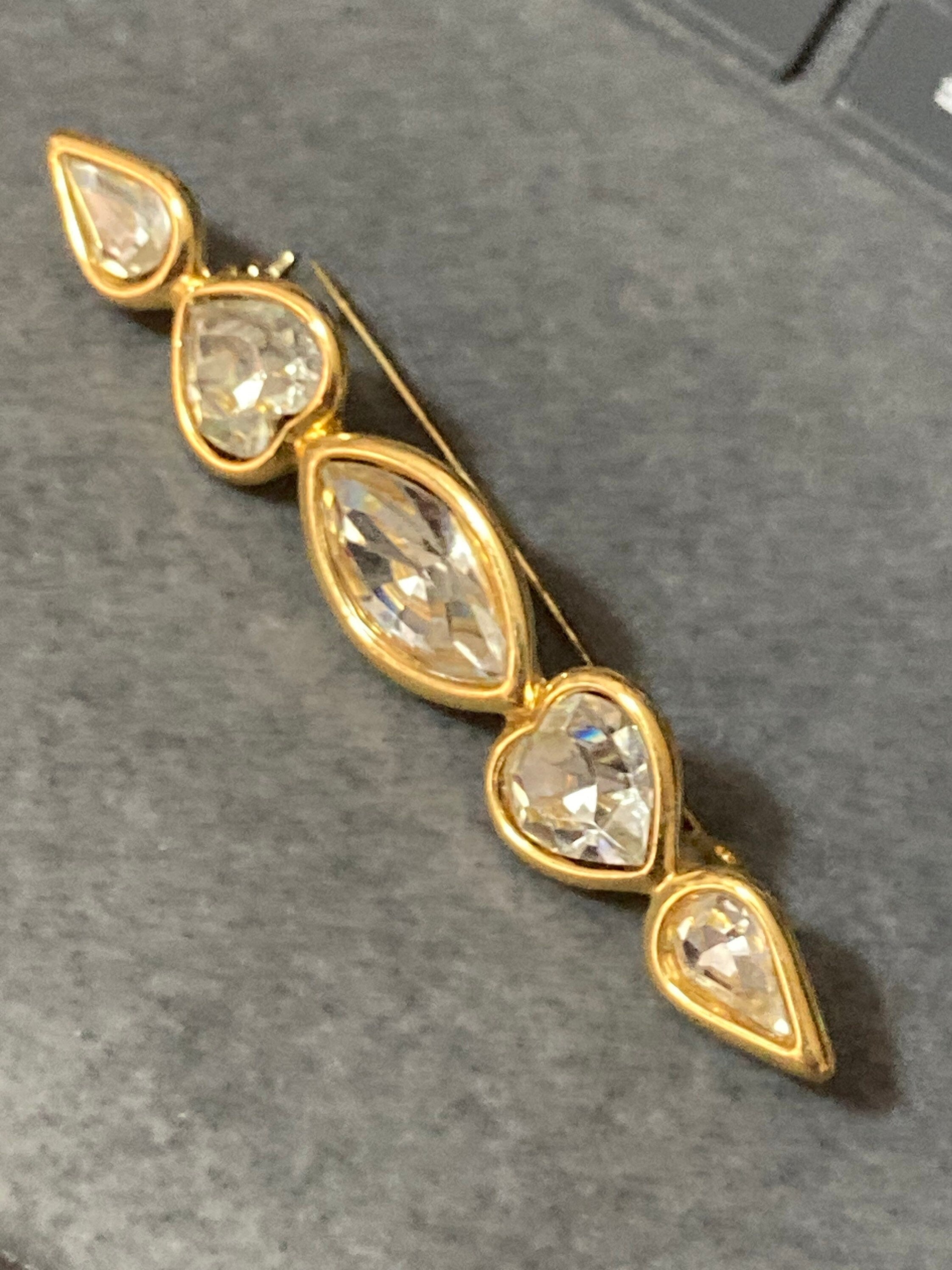 Retro gold clear diamanté glass bar brooch