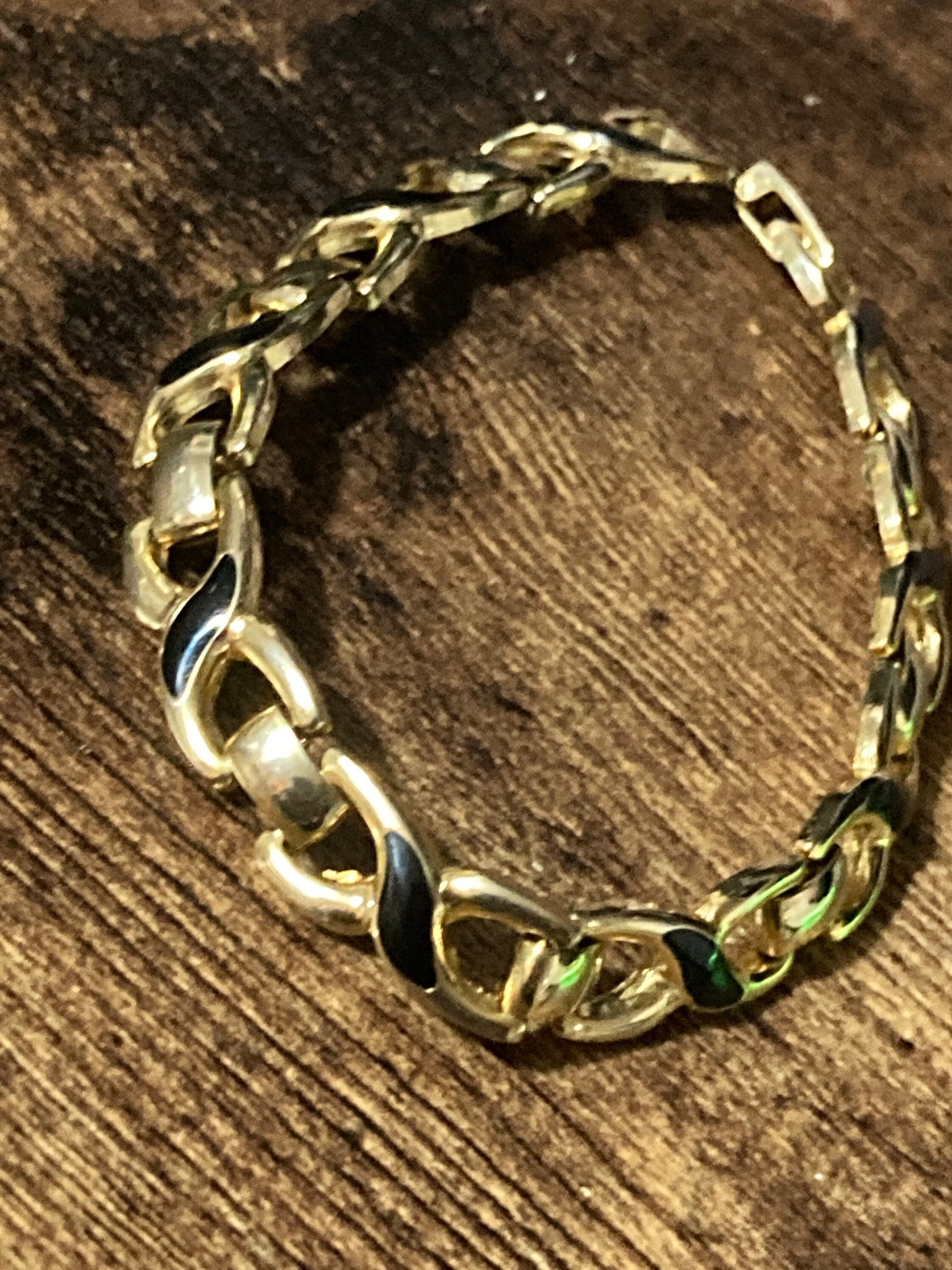 gold tone chain link black enamel bracelet