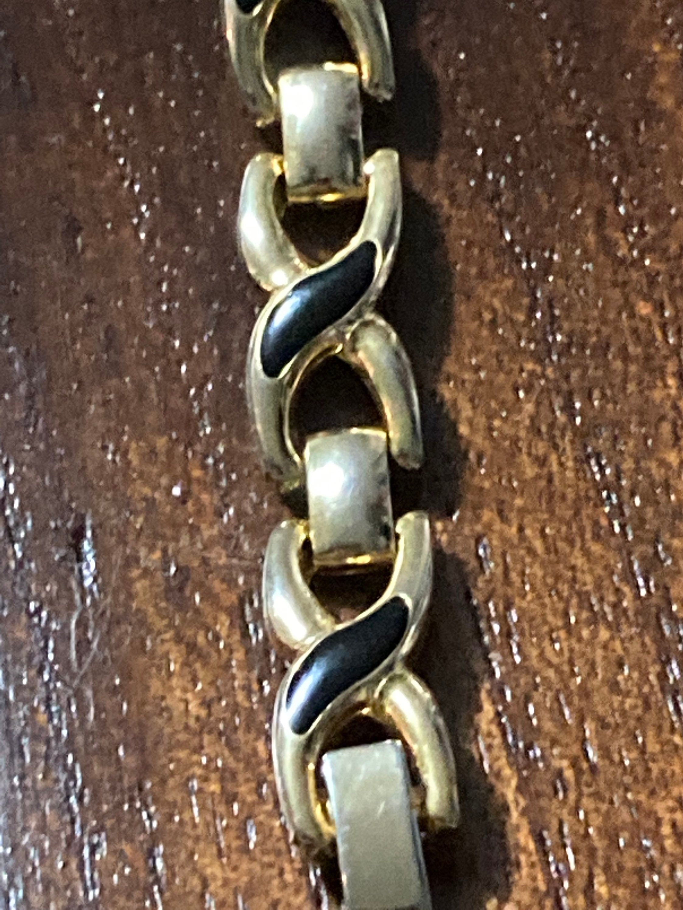 gold tone chain link black enamel bracelet