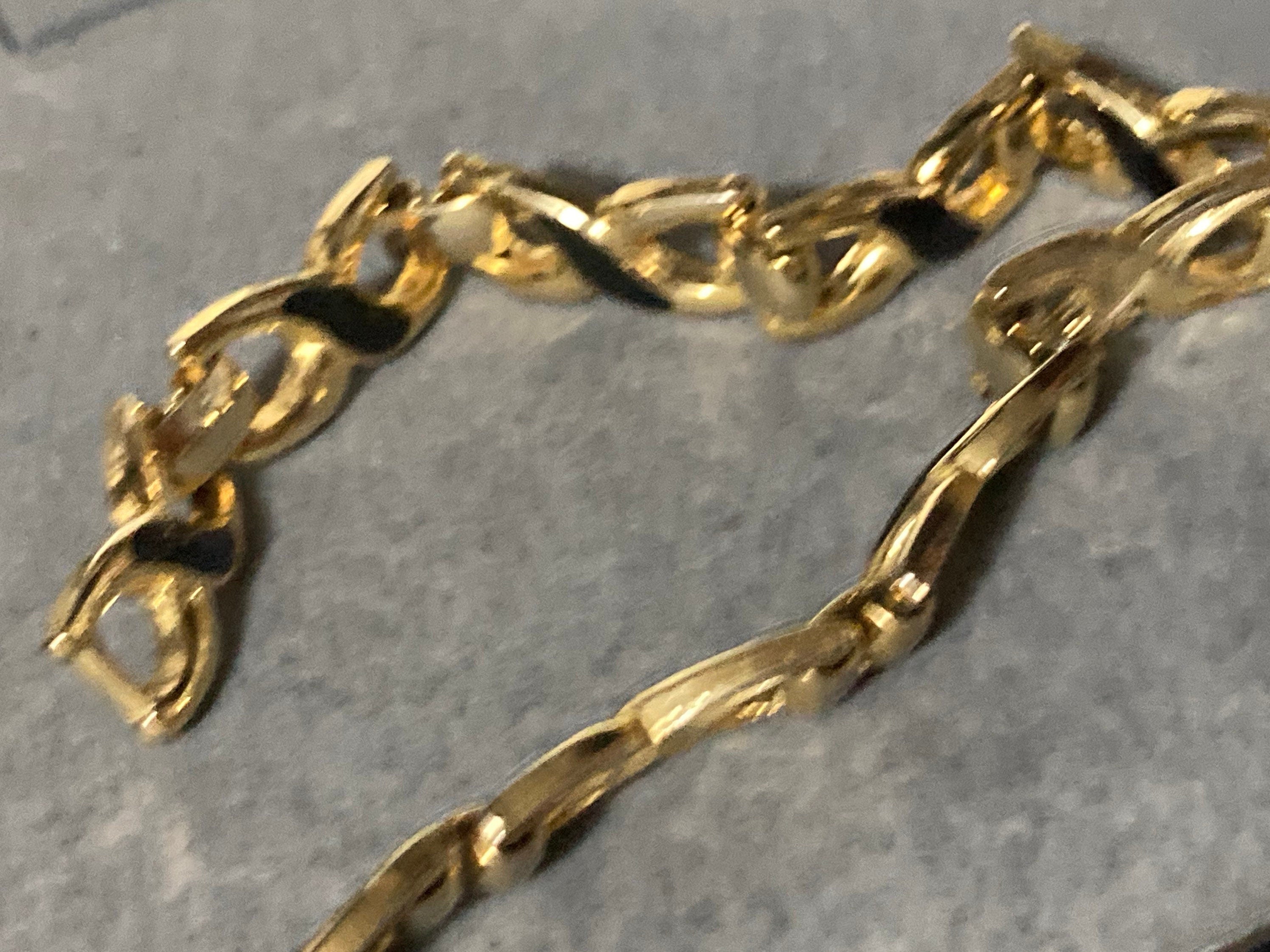 gold tone chain link black enamel bracelet