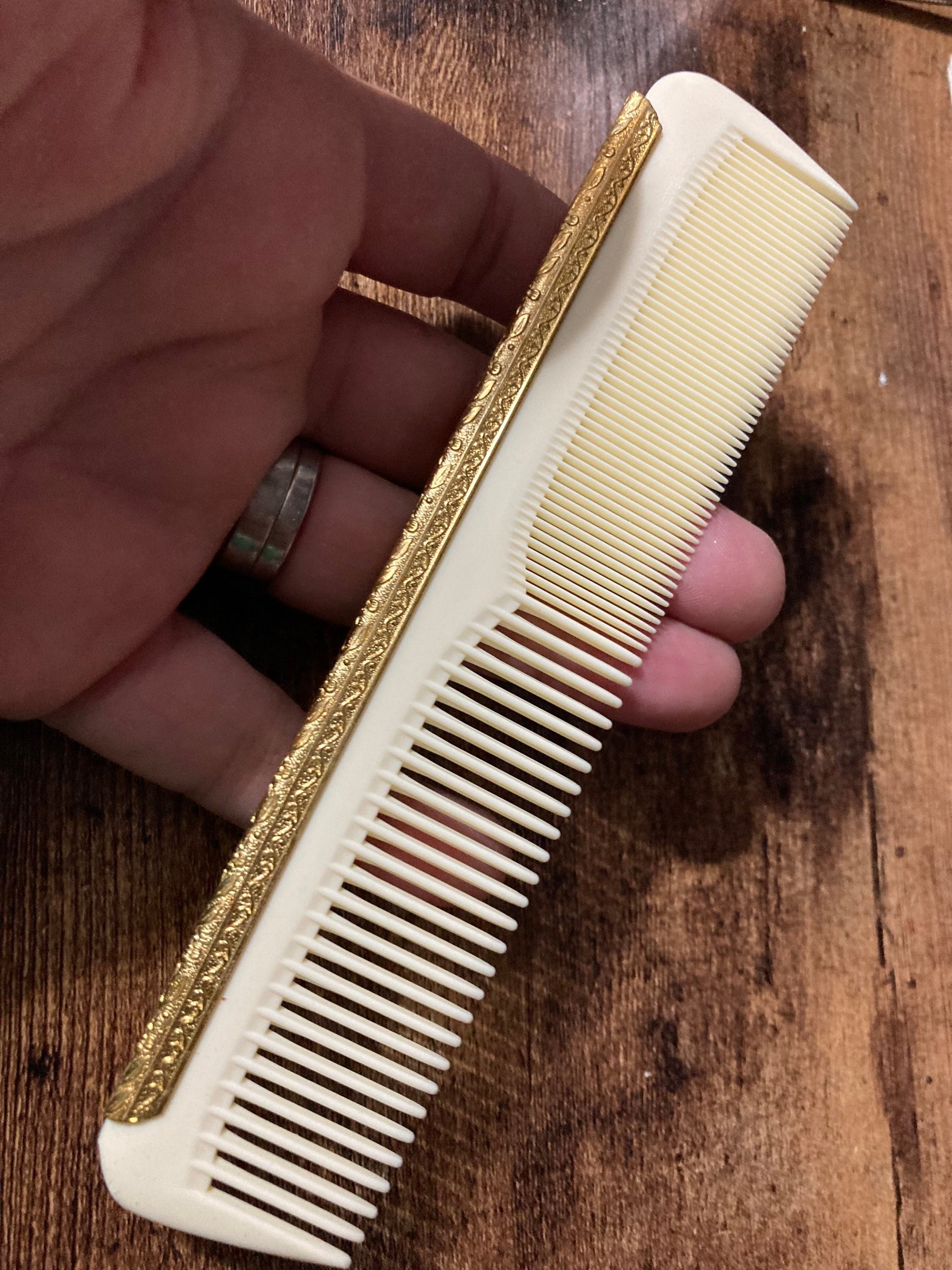 cream hair comb gold detail New old stock True vintage 1960s