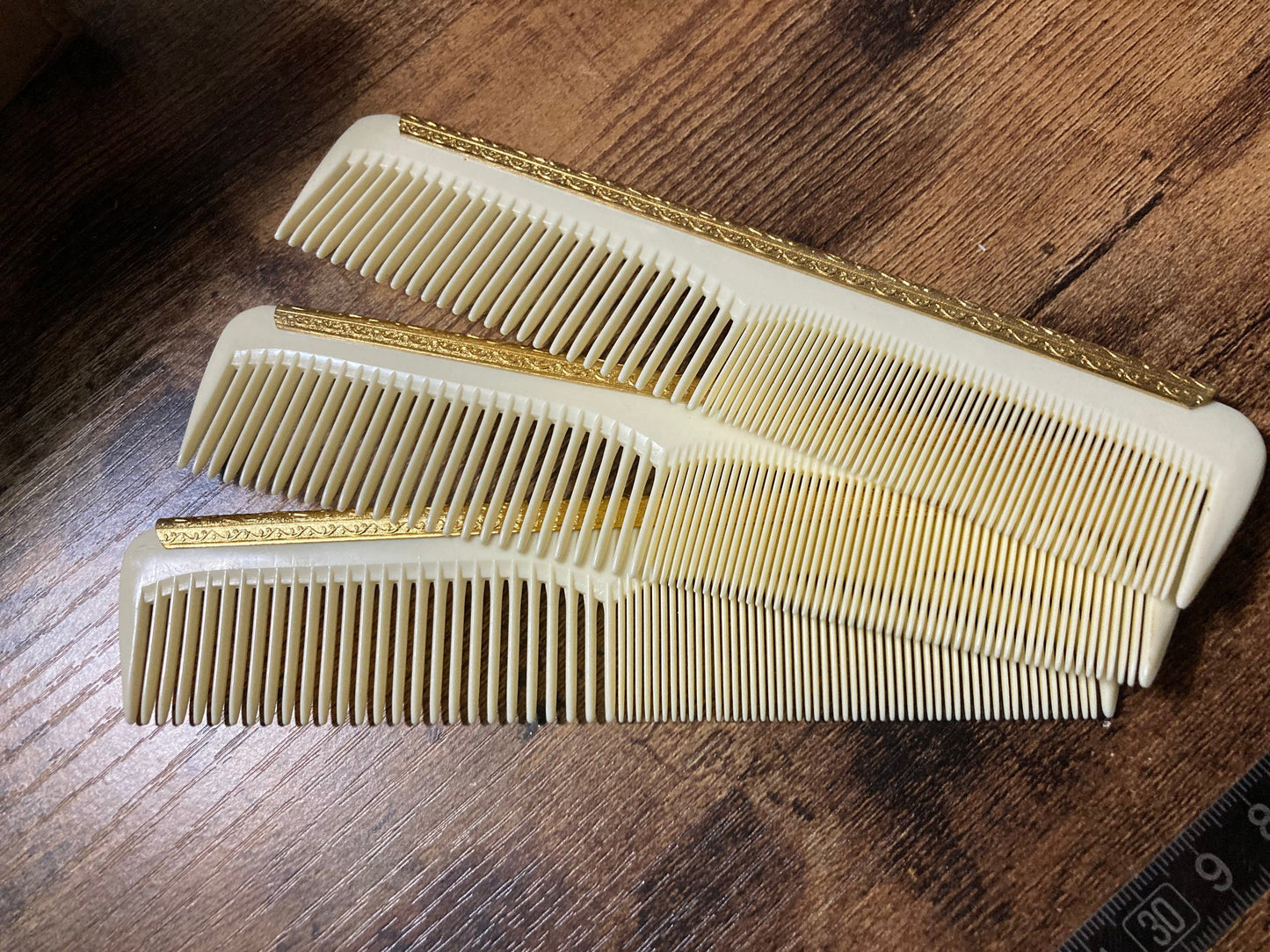 cream hair comb gold detail New old stock True vintage 1960s