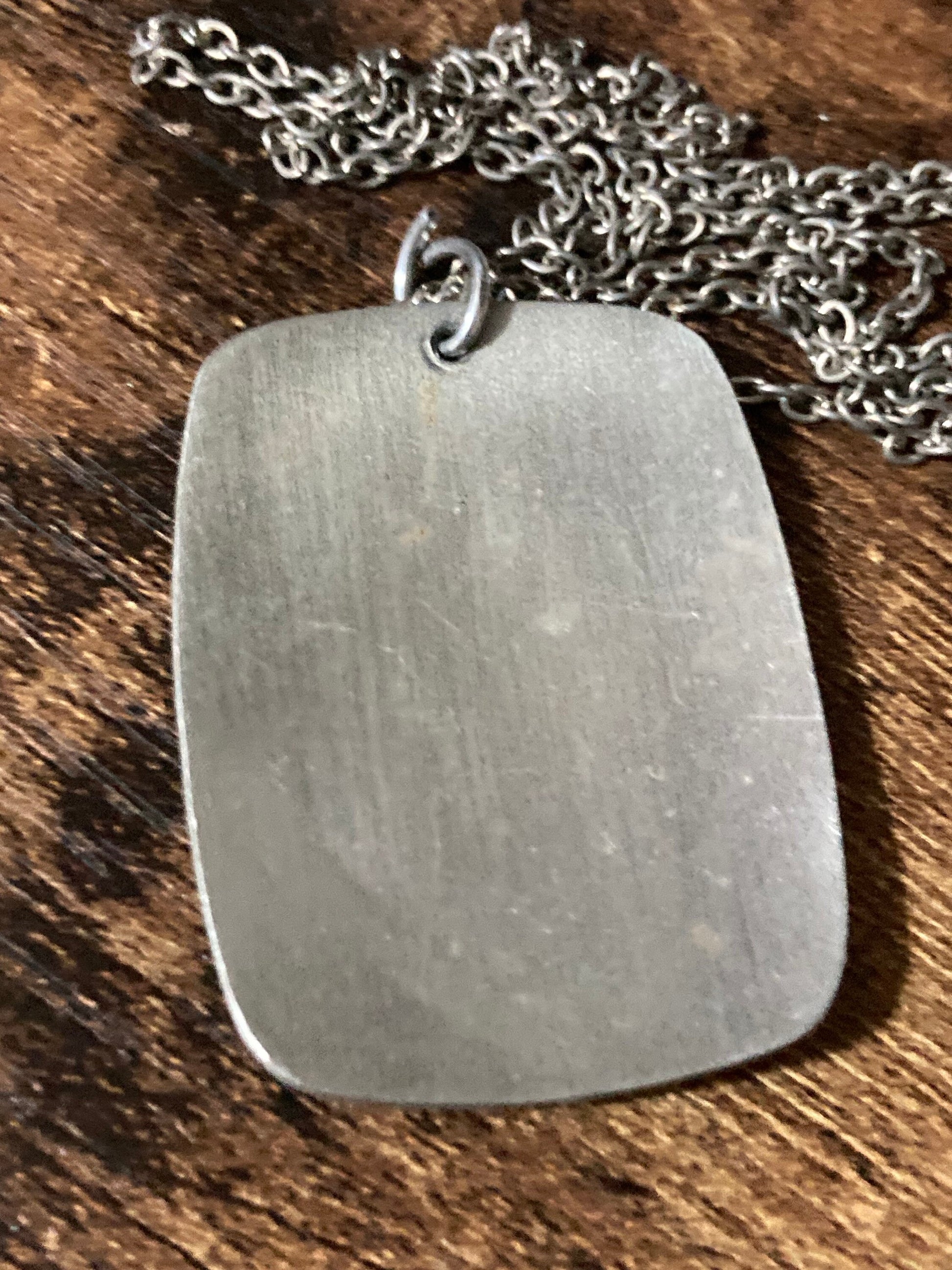 simple Modernist silver tone stainless steel etched brutalist pendant necklace
