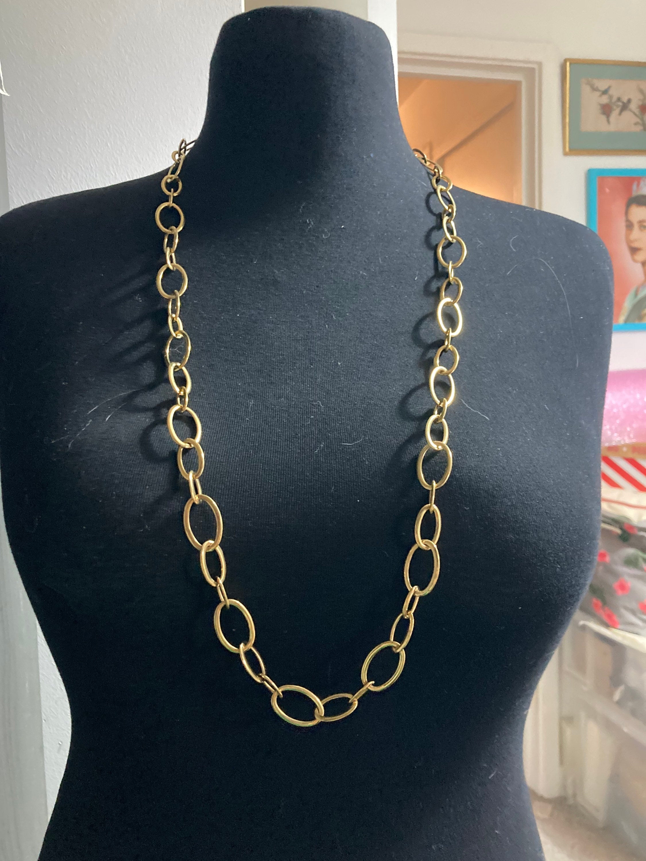 Signed Joan rivers gold plated long chunky chain necklace 100cm