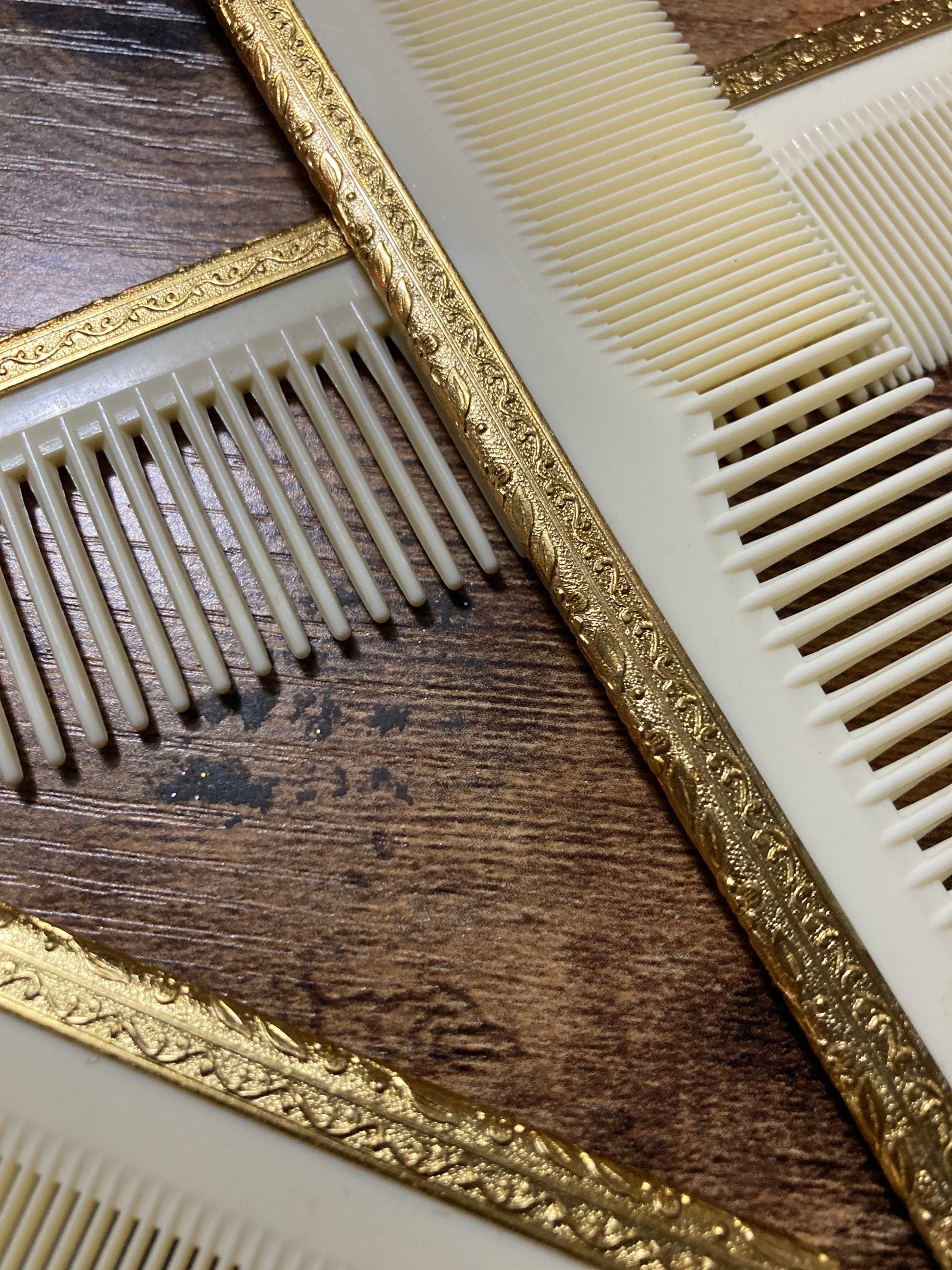 cream hair comb gold detail New old stock True vintage 1960s