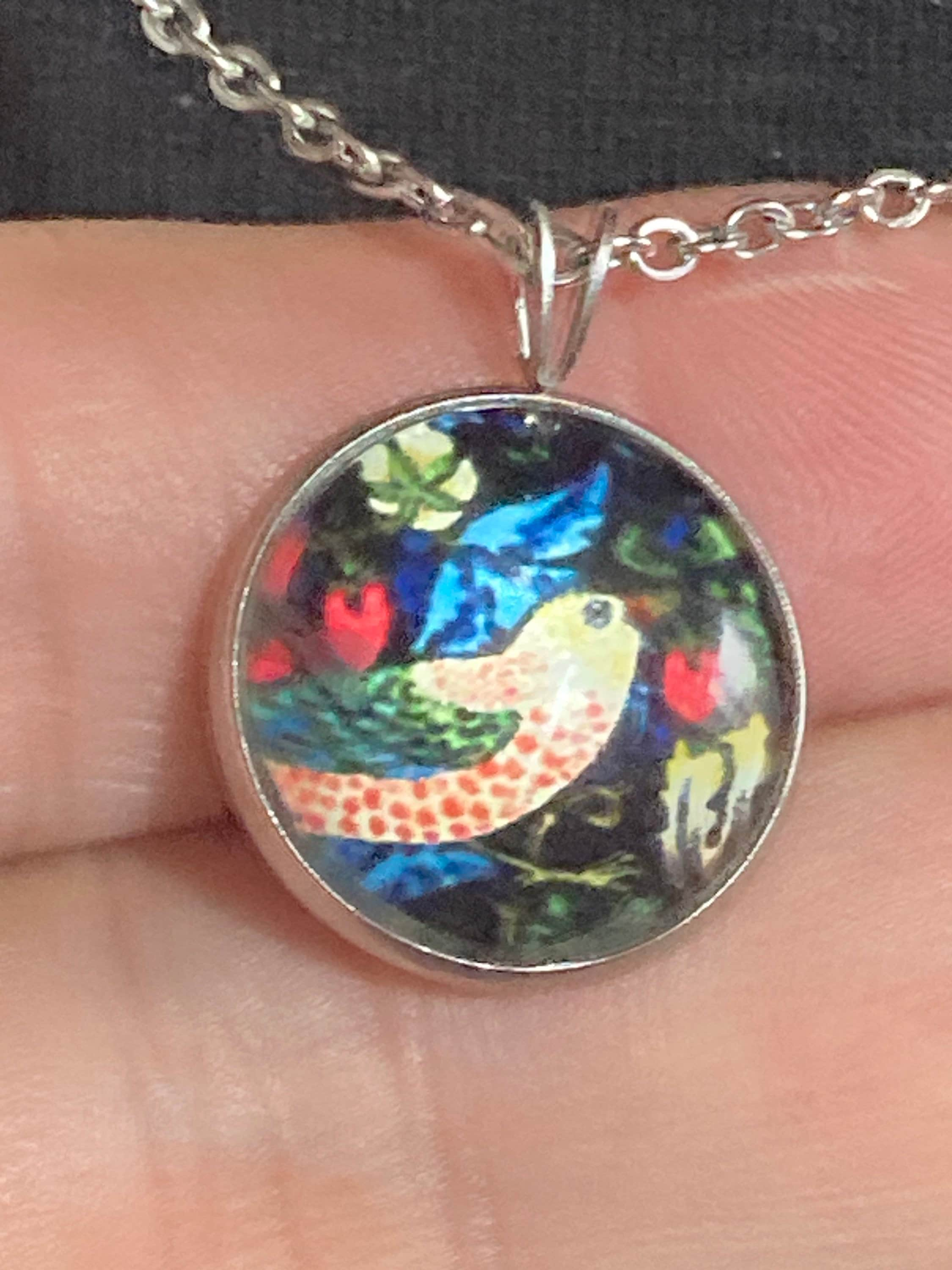 The strawberry thief print pendant necklace William Morris stainless steel