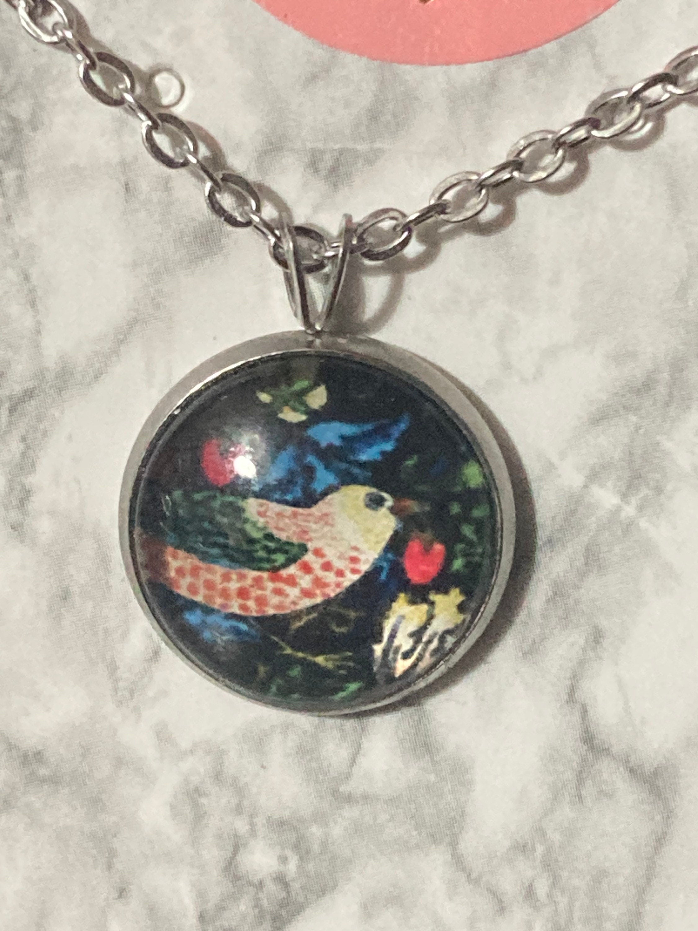 The strawberry thief print pendant necklace William Morris stainless steel