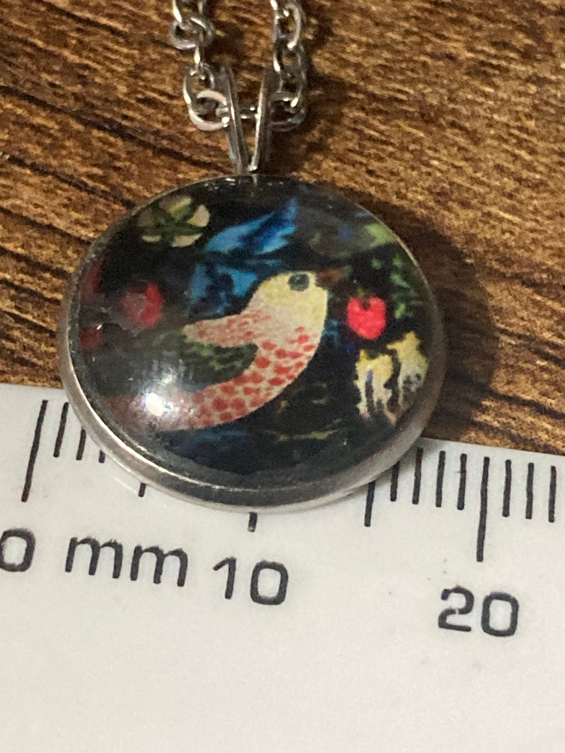 The strawberry thief print pendant necklace William Morris stainless steel