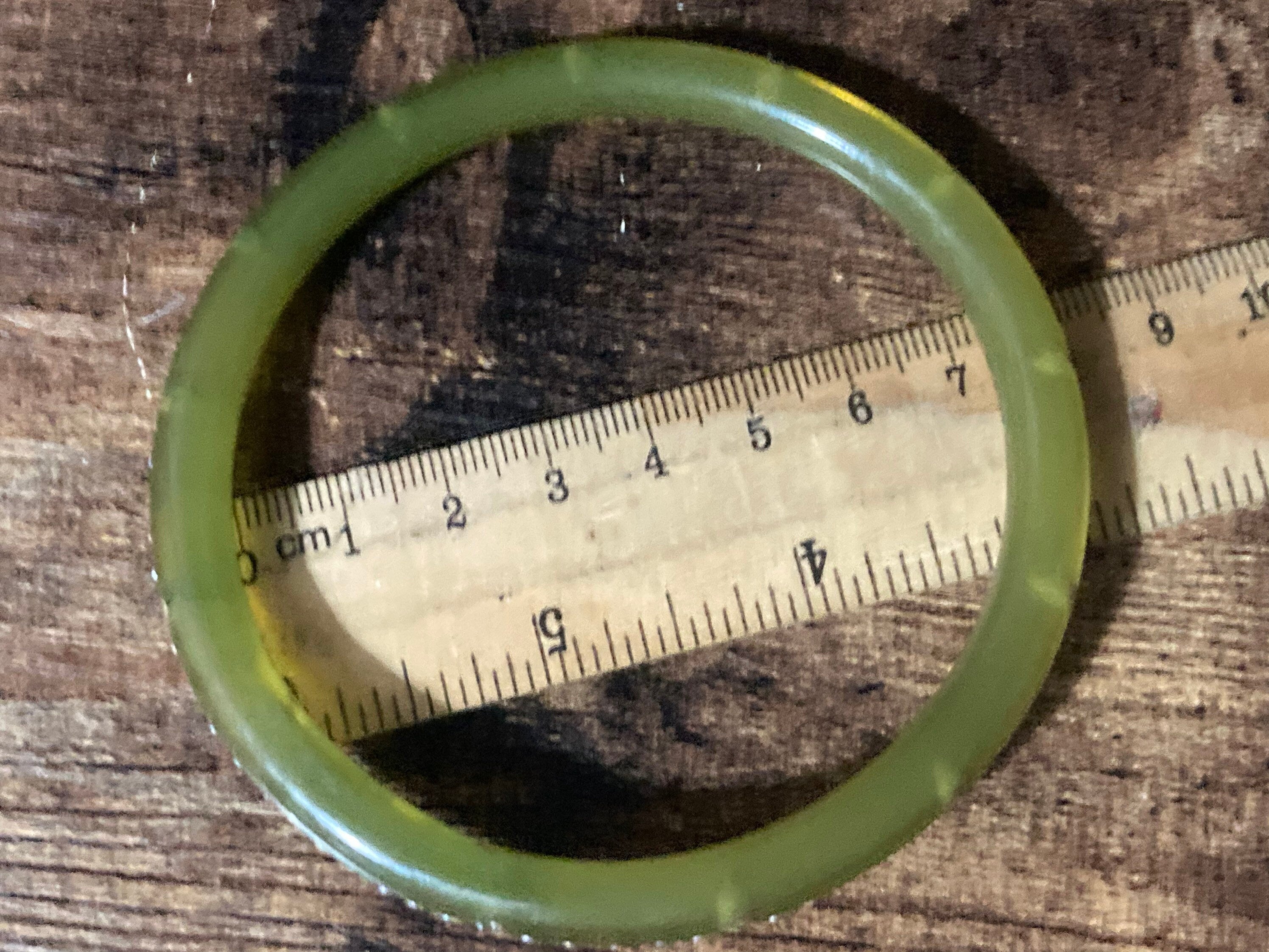 Wide wrist Art Deco pique work early plastic galalith green clear pinned diamanté paste bangle