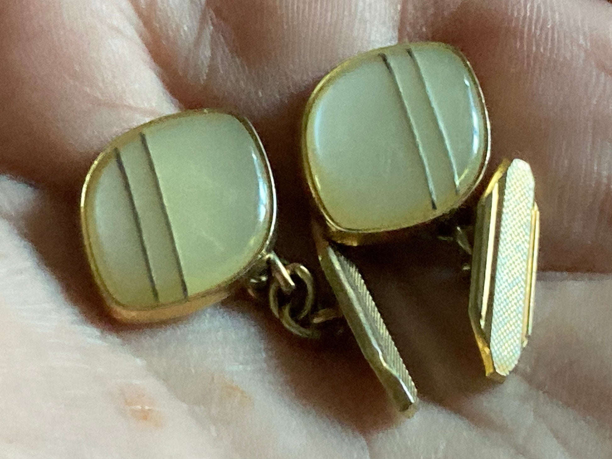 1970s vintage gold tone glass MOP pearl cufflinks ladies men's