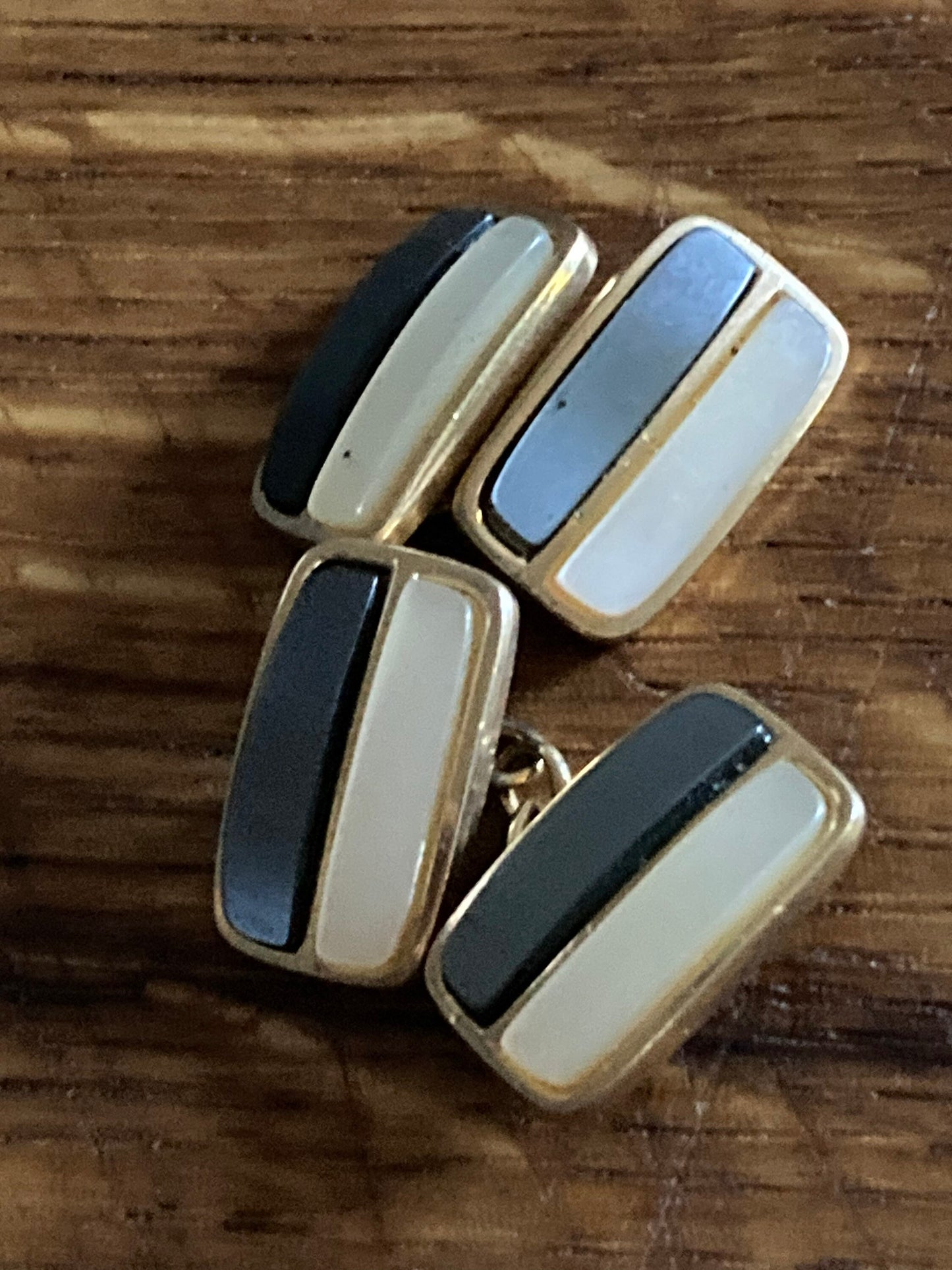 1970s vintage grey & gold tone glass MOP pearl cufflinks ladies men's