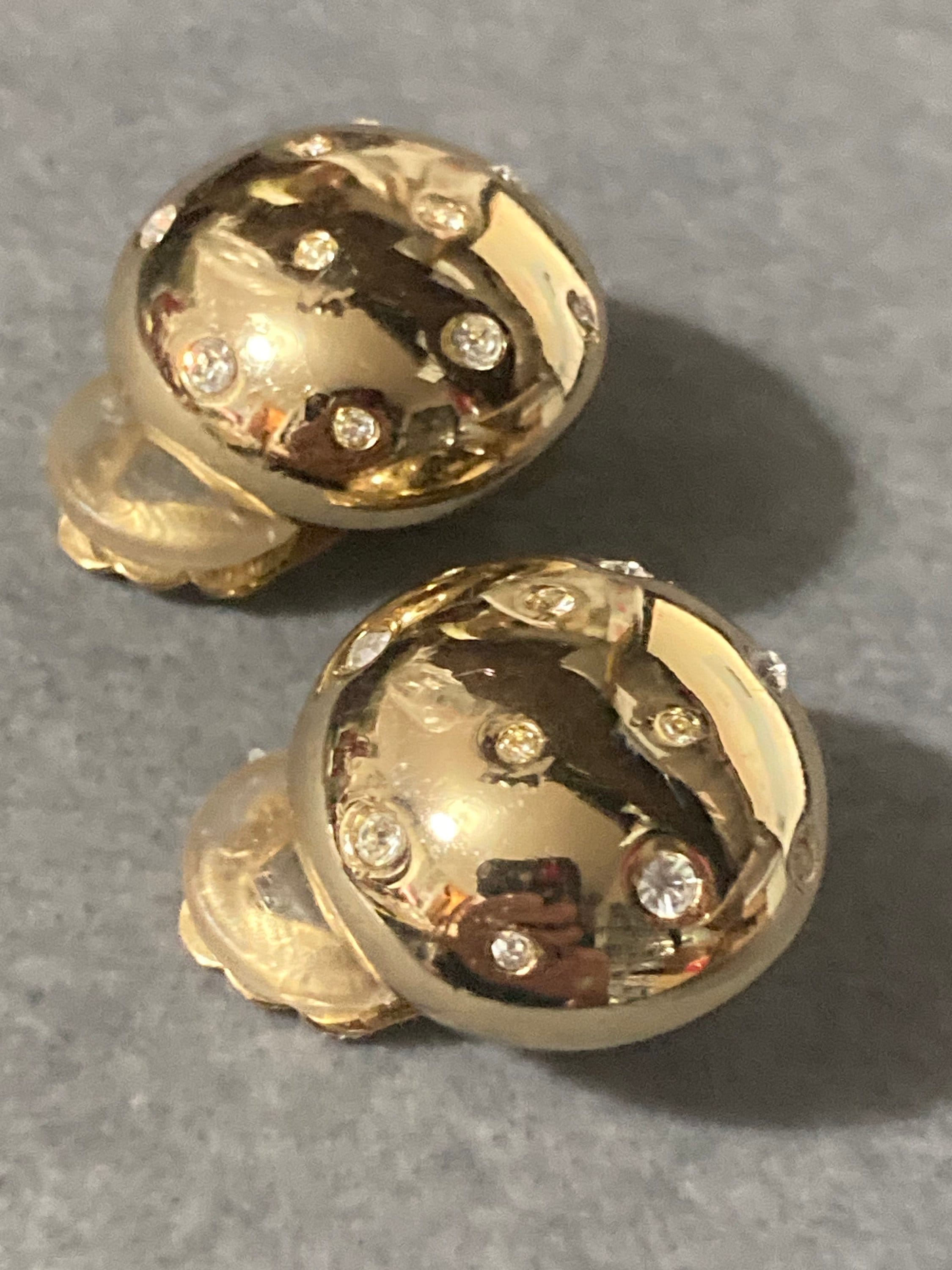 Signed GROSSE German designer diamanté dome clip on earrings