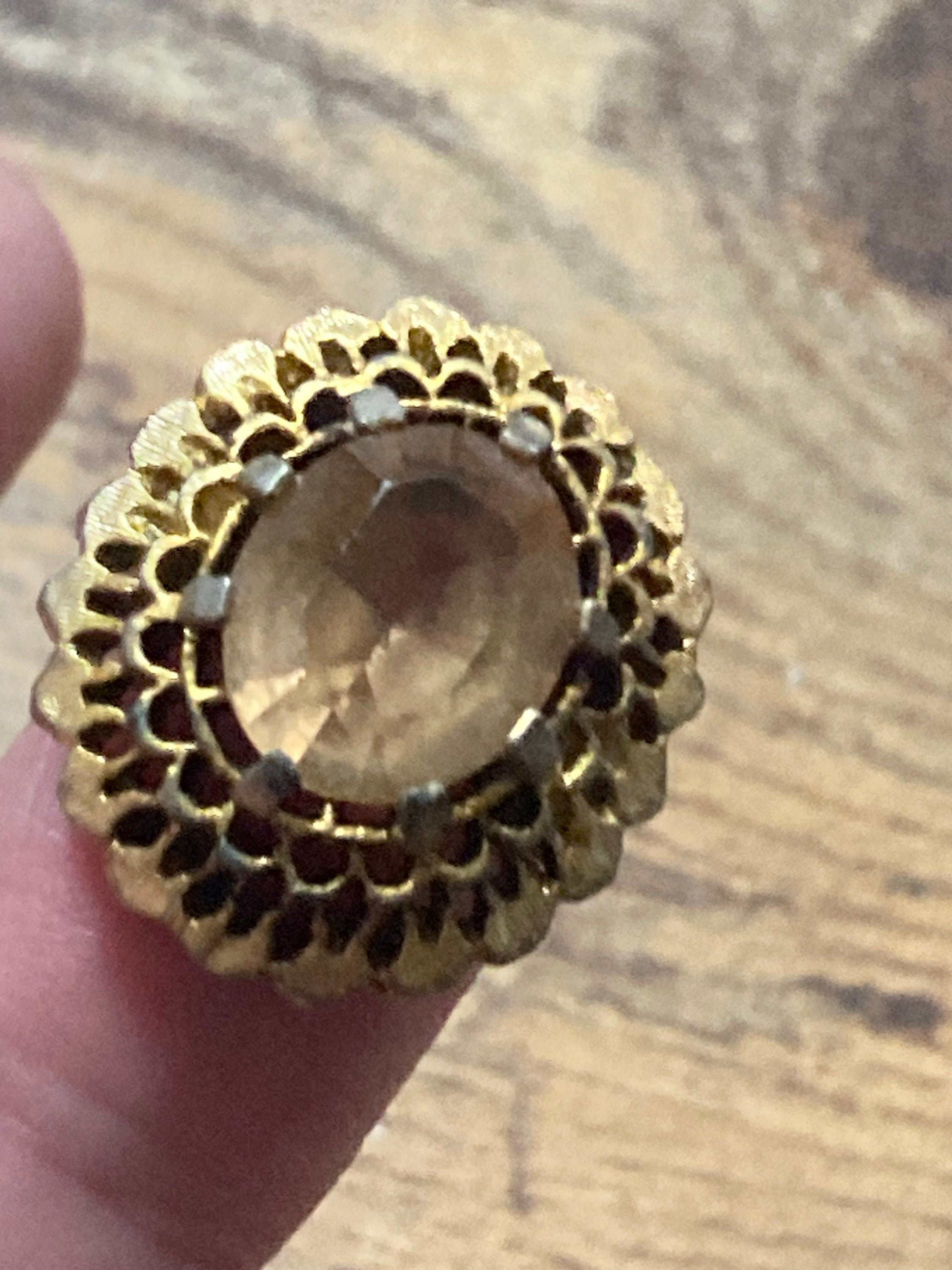 Size J K L M adjustable gold tone citrine topaz diamanté cocktail dress ring