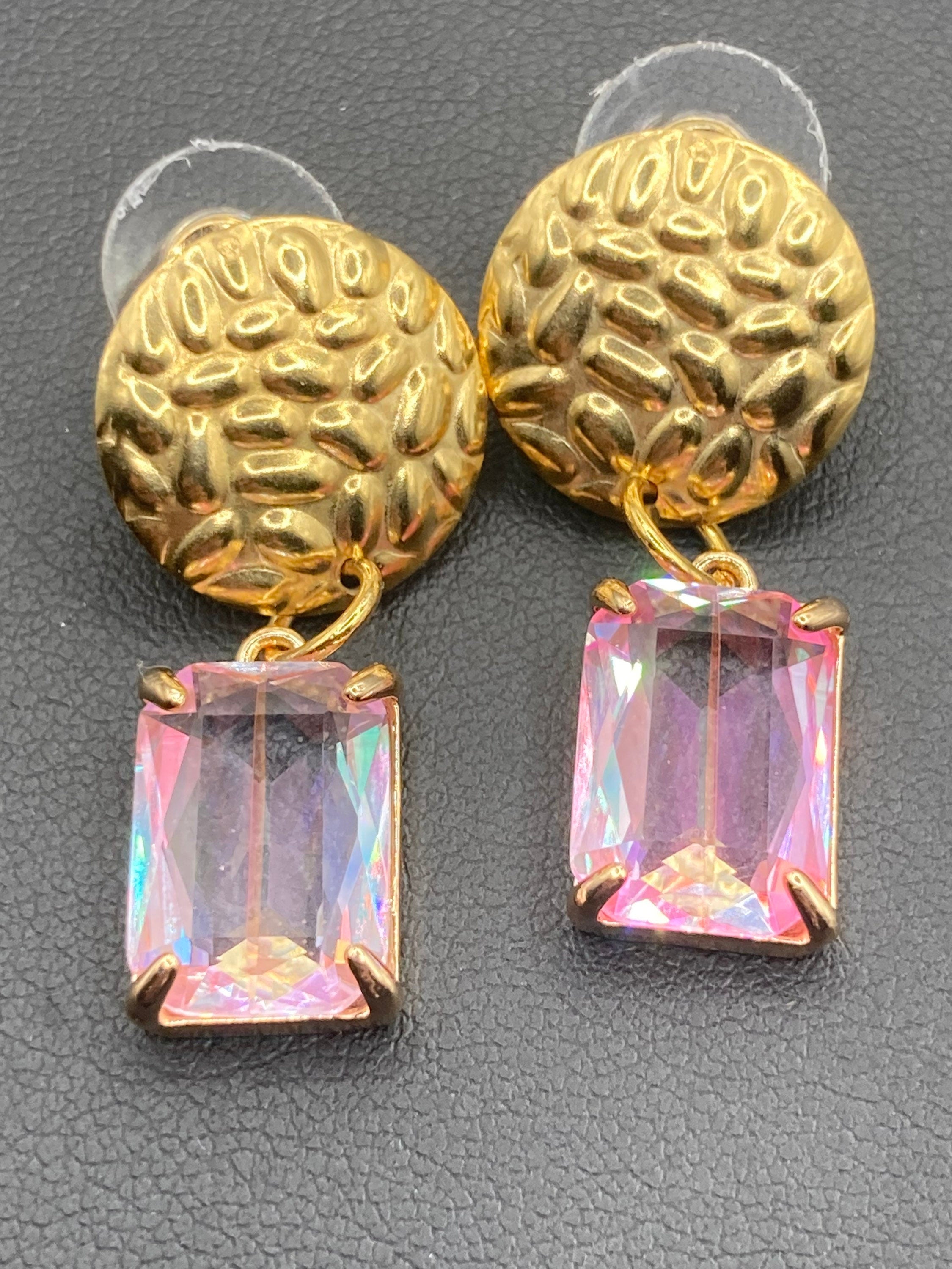 Real 18k Gold store Plated Crystal Glass Multicolor Drop Earrings