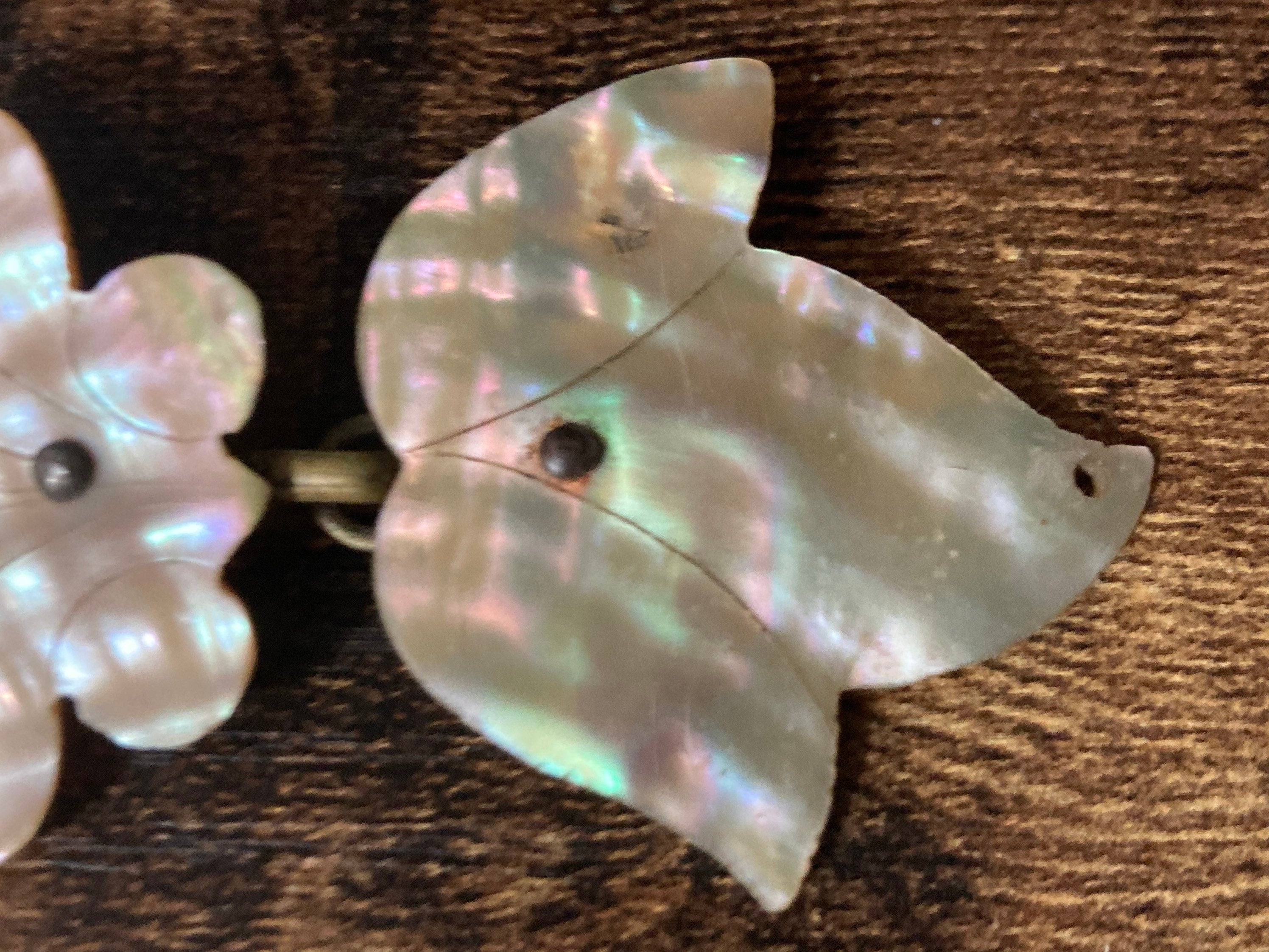 2 part Mother of Pearl antique leaf shaped Belt Buckle Victorian