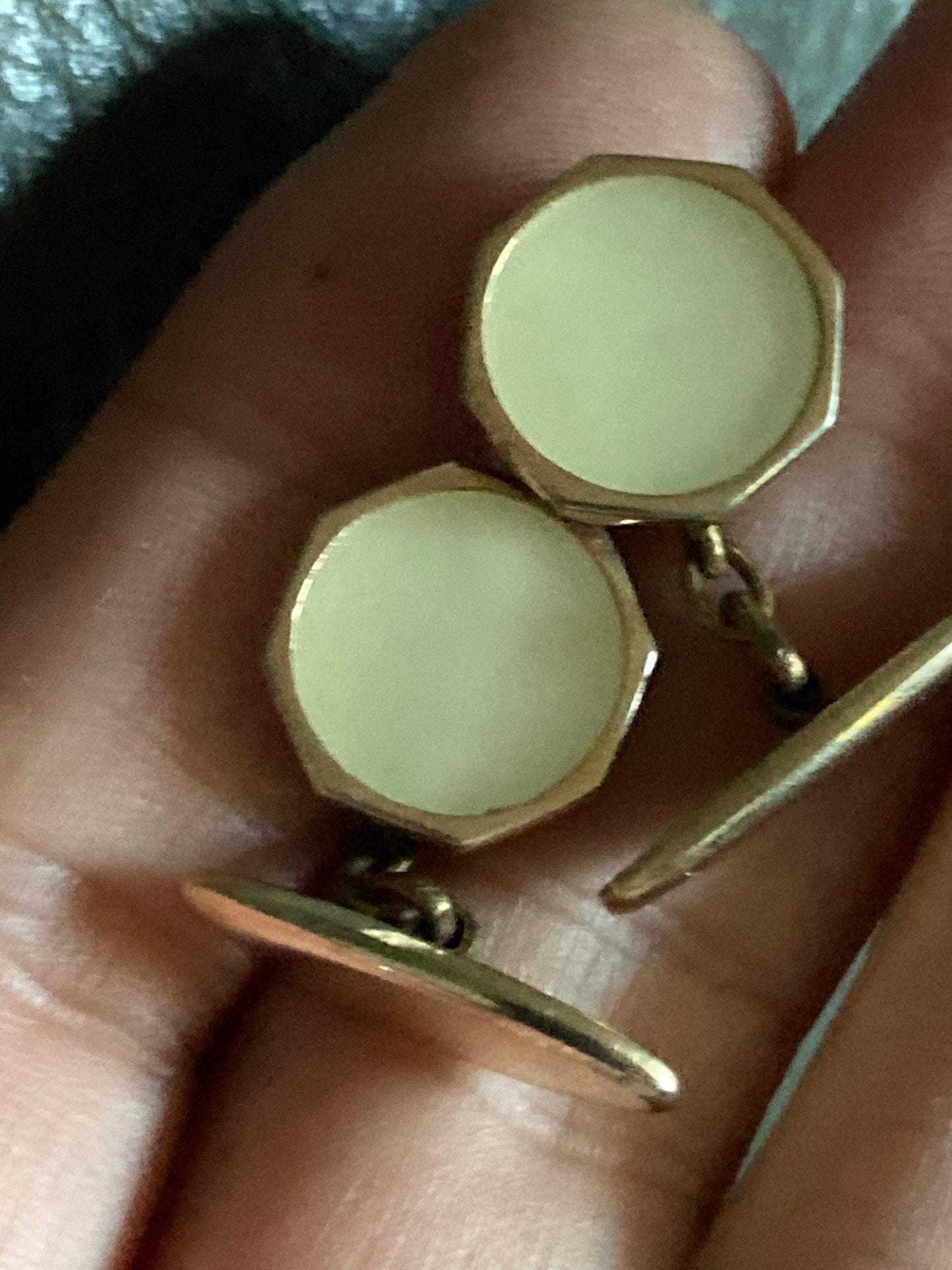 1970s vintage gold tone glass MOP pearl cufflinks ladies men's