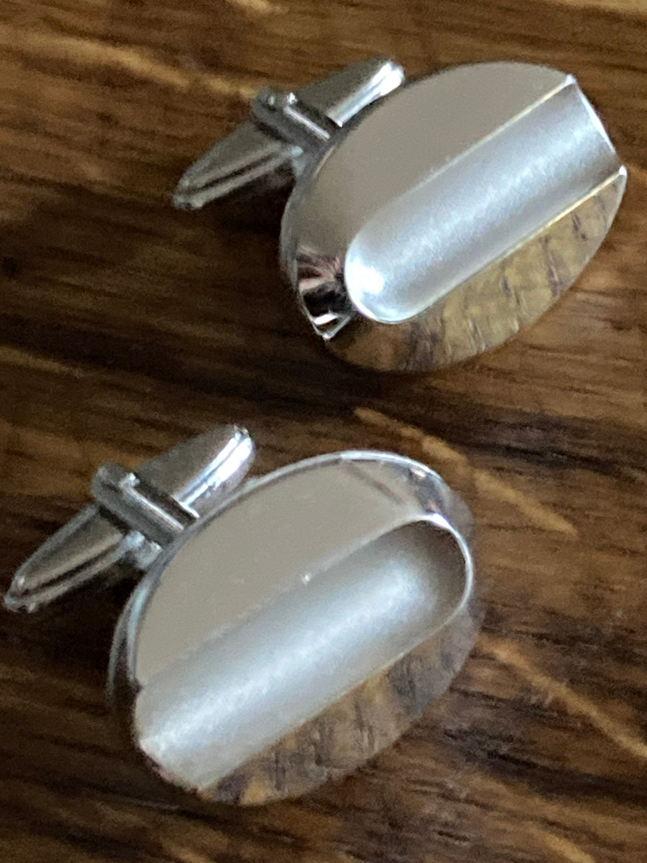 modernist vintage silver tone oval plain cufflinks